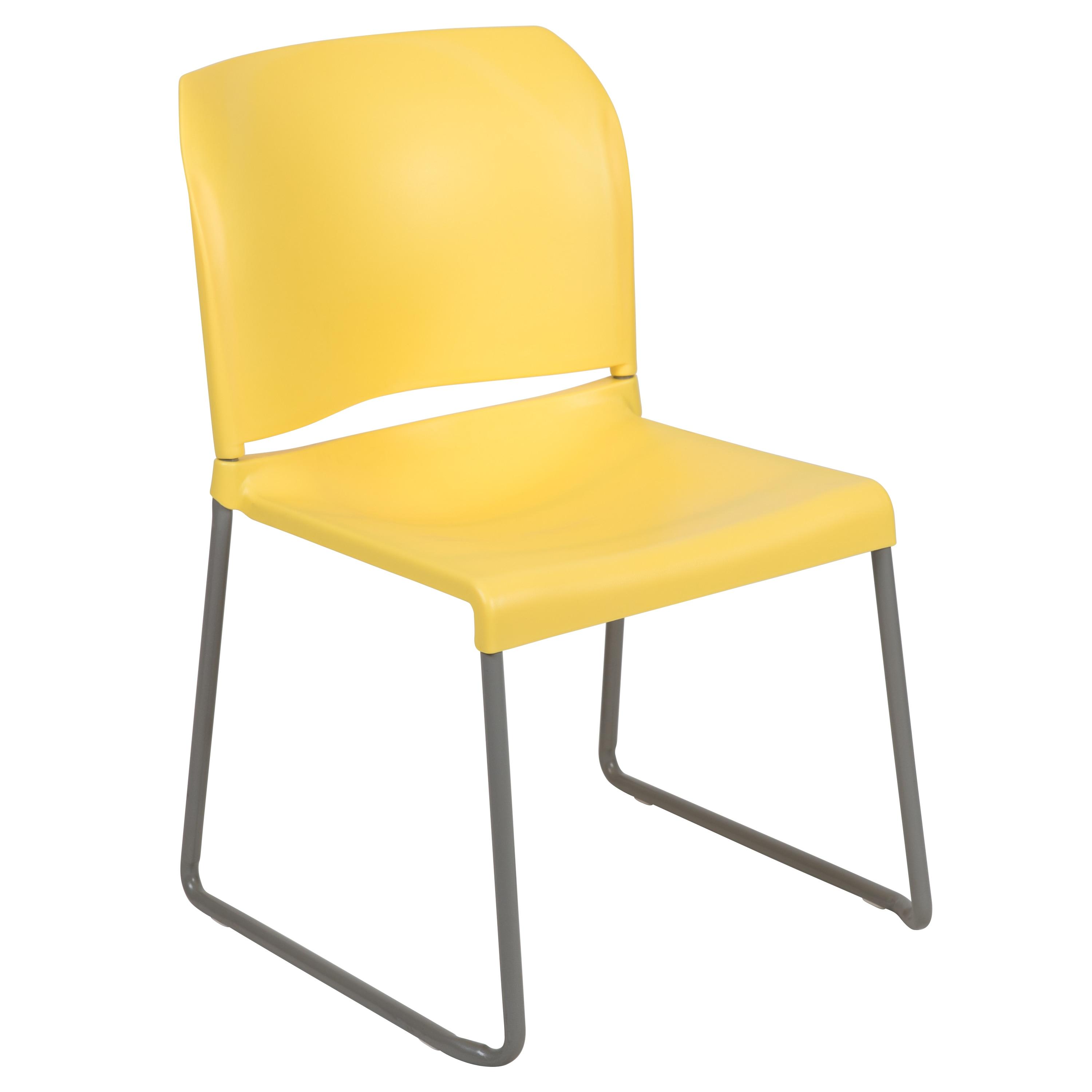 Flash Furniture HERCULES Series 880 lb. Capacity Yellow Full Back Contoured Stack Chair with Gray Powder Coated Sled Base