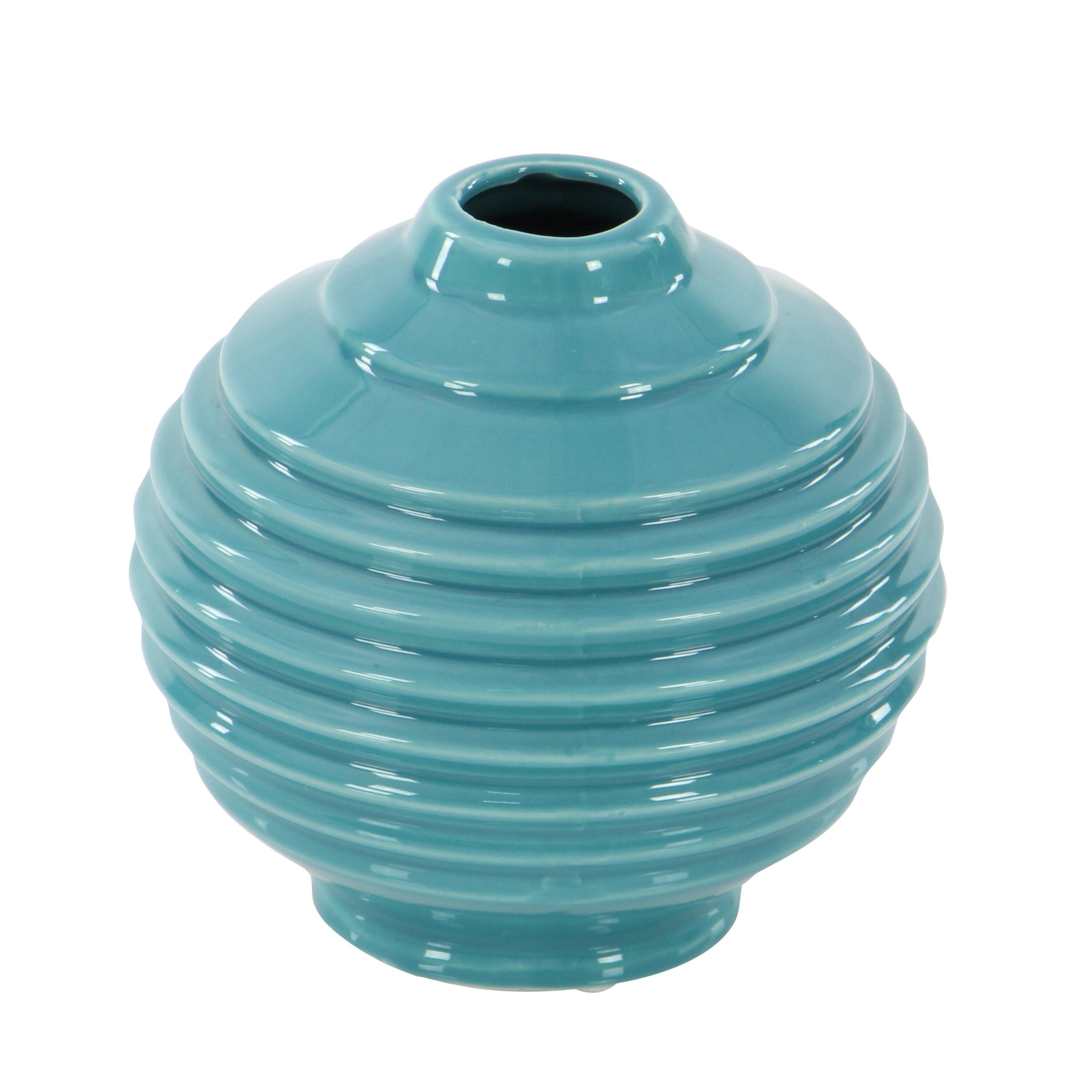 DecMode 6"W, 6"H Blue Ceramic Vase with Varying Patterns, Set of 3
