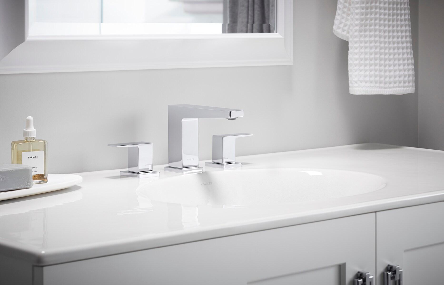 Kohler Honesty Widespread Bathroom Faucet with Pop-Up Drain Assembly, 3-Hole 2-Handle Bathroom Sink Faucet, 1.2 gpm