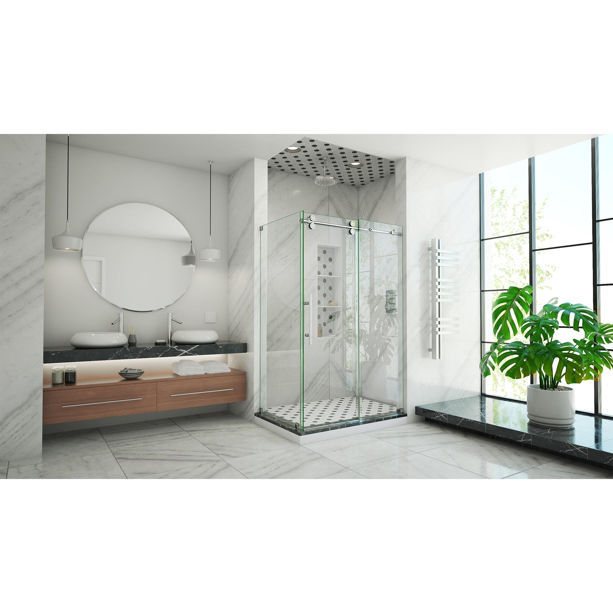 Enigma-XO Frameless Clear Glass Shower Enclosure with Polished Stainless Steel Hardware