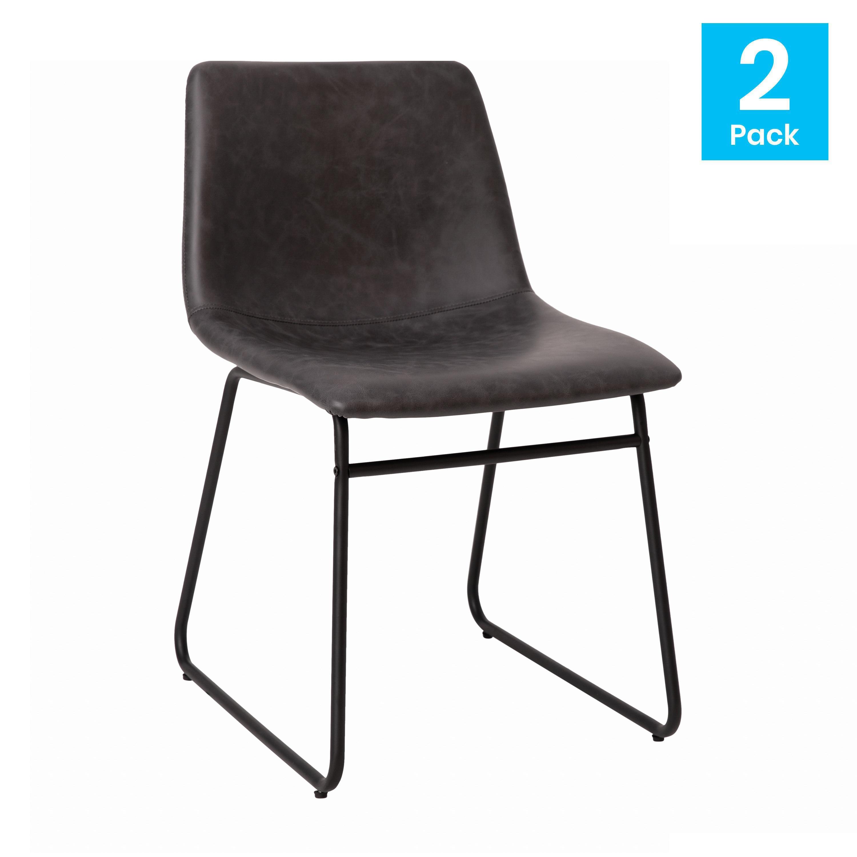 Taylor & Logan 18 Inch Indoor Dining Table Chairs, LeatherSoft Upholstery-Set of 2 Gray Faux Leather/Black Frame