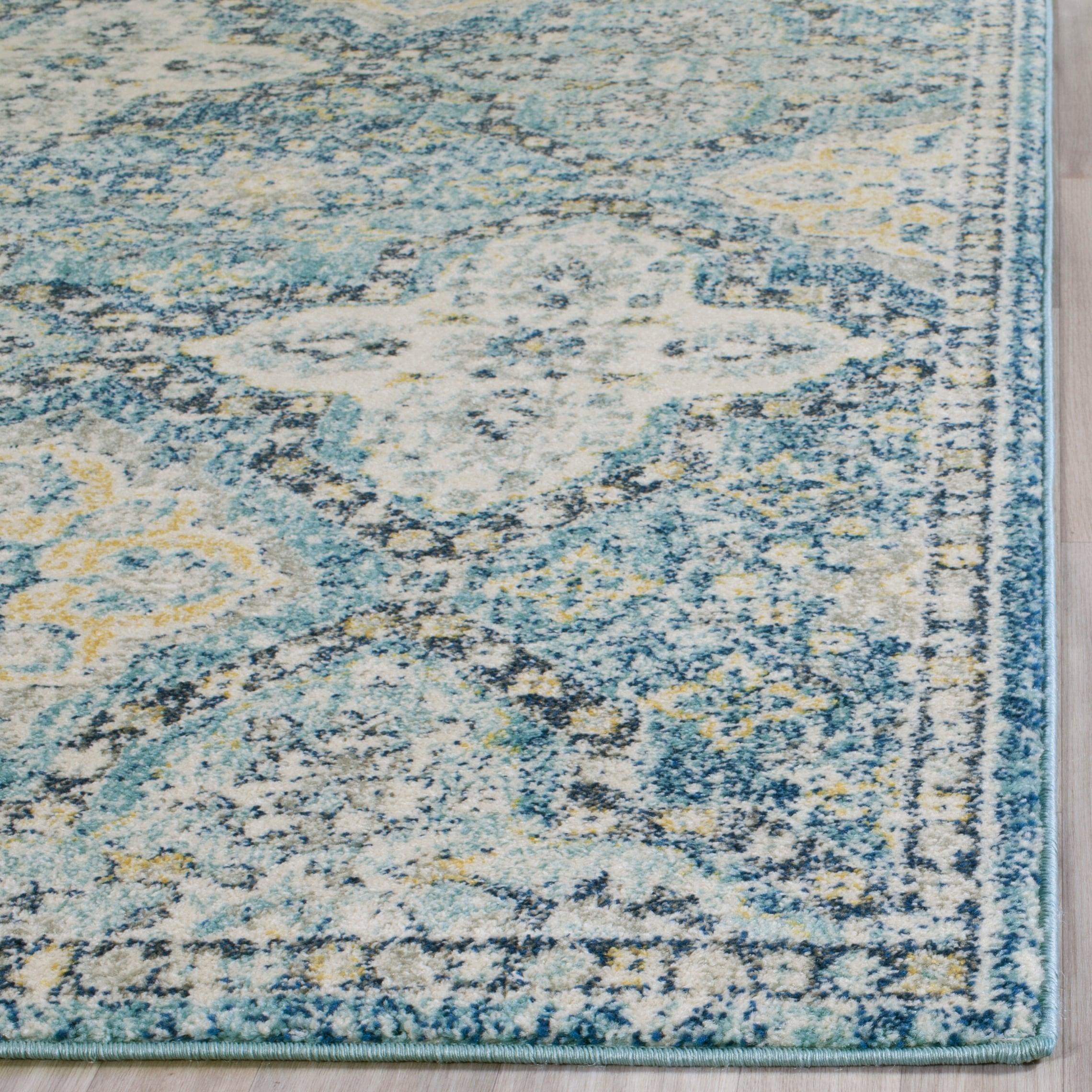 SAFAVIEH Evoke Isla Traditional Damask Area Rug, Light Blue/Ivory, 6'7" x 9'