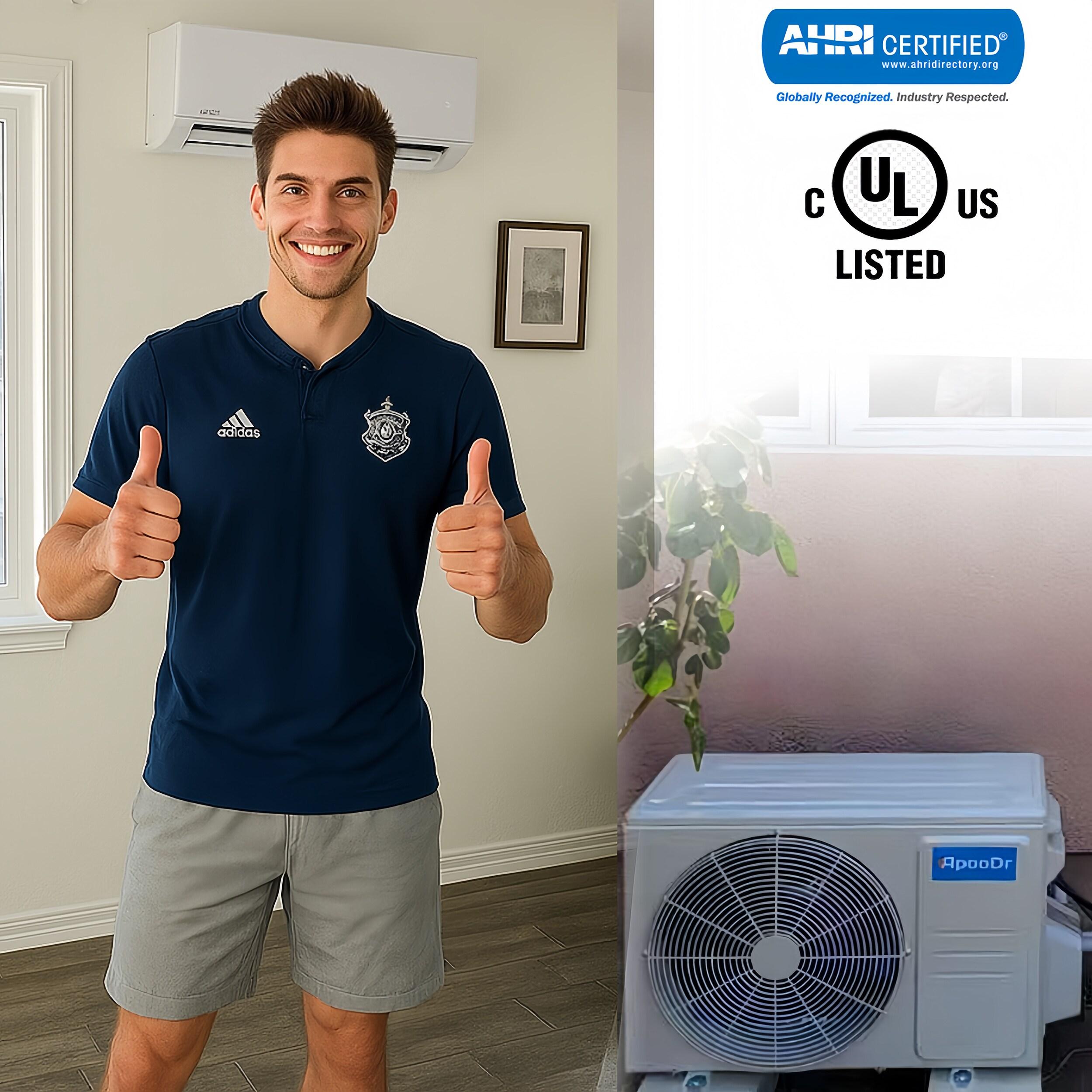 ApooDr ApooDr 12,000 BTU 17.6 SEER2, 230-Volt, Ductless Mini Split AC with Heat Pump, Wi-Fi, 16Ft. Lineset