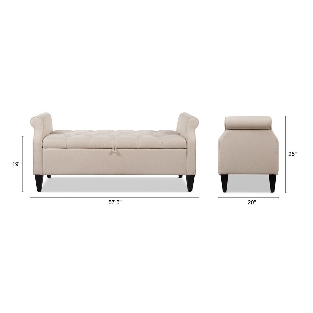 Jacqueline Tufted Roll Arm Storage Bench Sky Neutral
