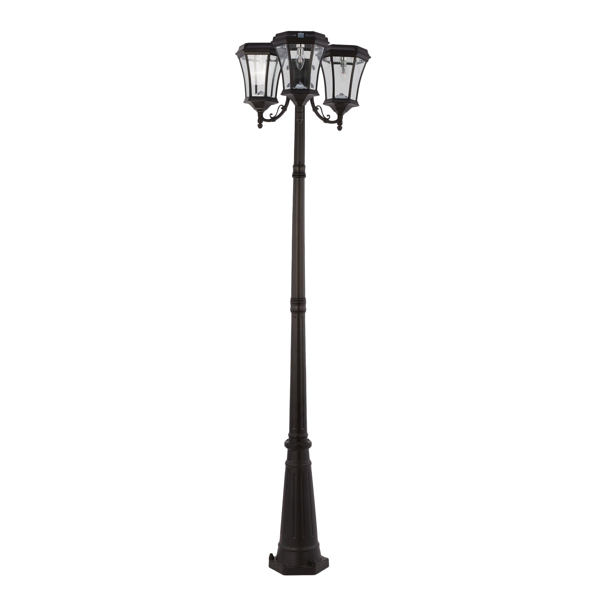 Victorian Bulb Series 3-Head Black Integrated LED Solar Outdoor Post Light