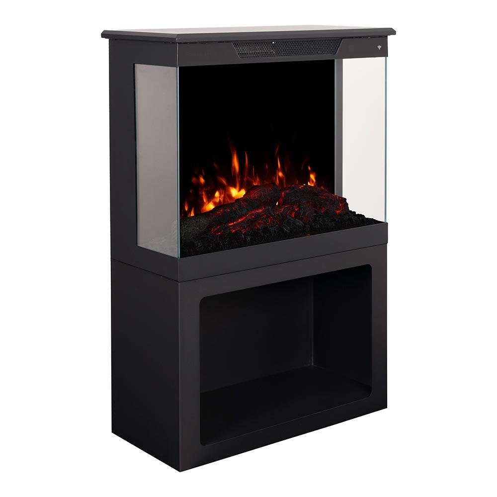 Modern Ember Smart 3-Sided Electric Fireplace Stove Heater With Storage Base | LED Flame Colors |Works With Wi-Fi App