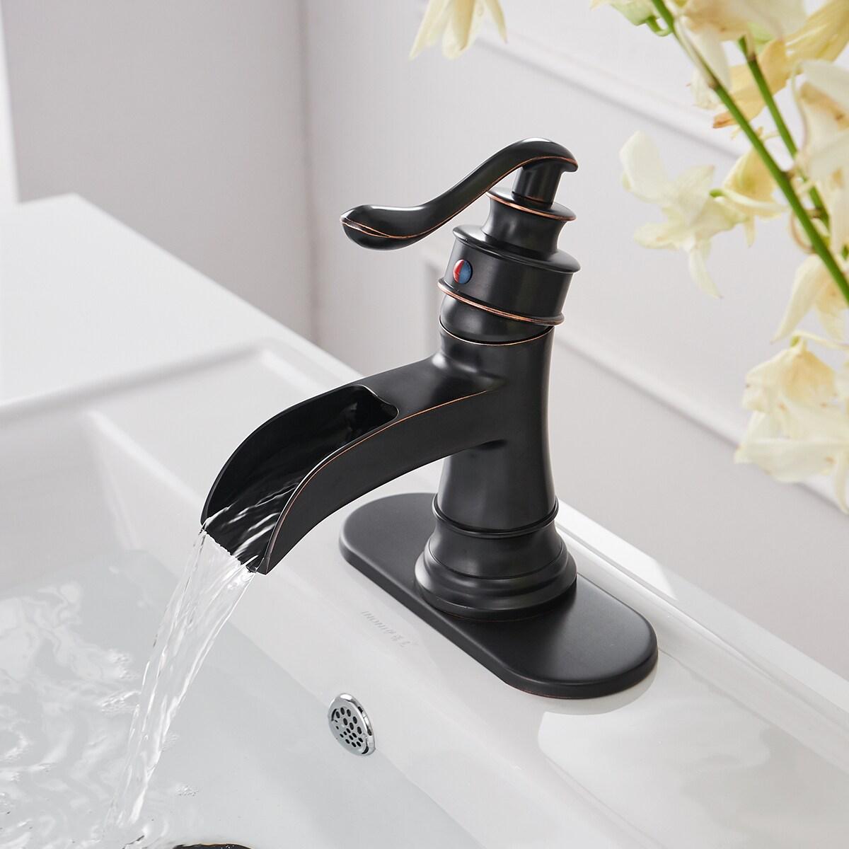 BWE Waterfall Single Hole Single-Handle Low-Arc Bathroom Faucet With Pop-up Drain Assembly