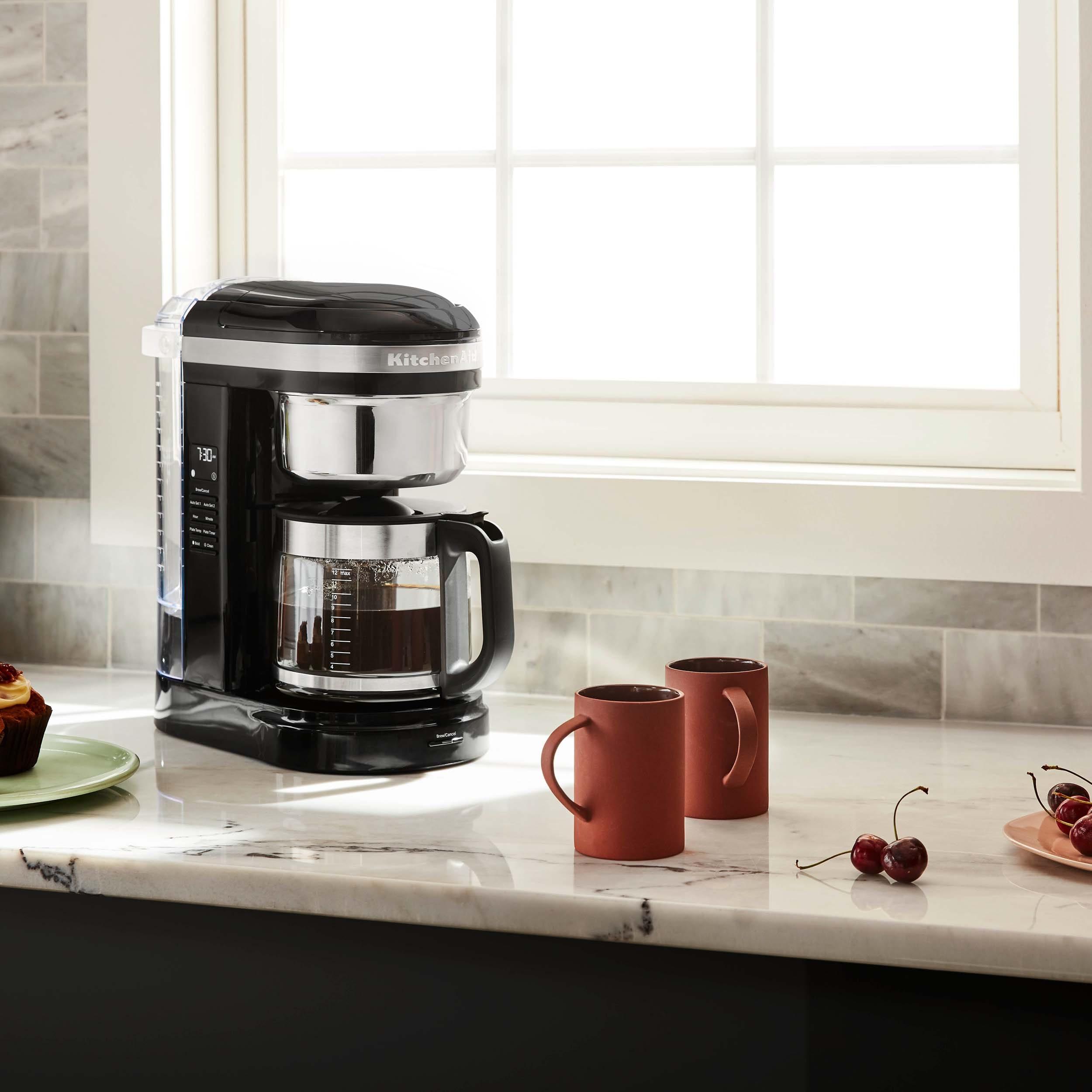 KitchenAid 12 Cup Drip Coffee Maker with Spiral Showerhead and Programmable Warming Plate, Onyx Black, KCM1209