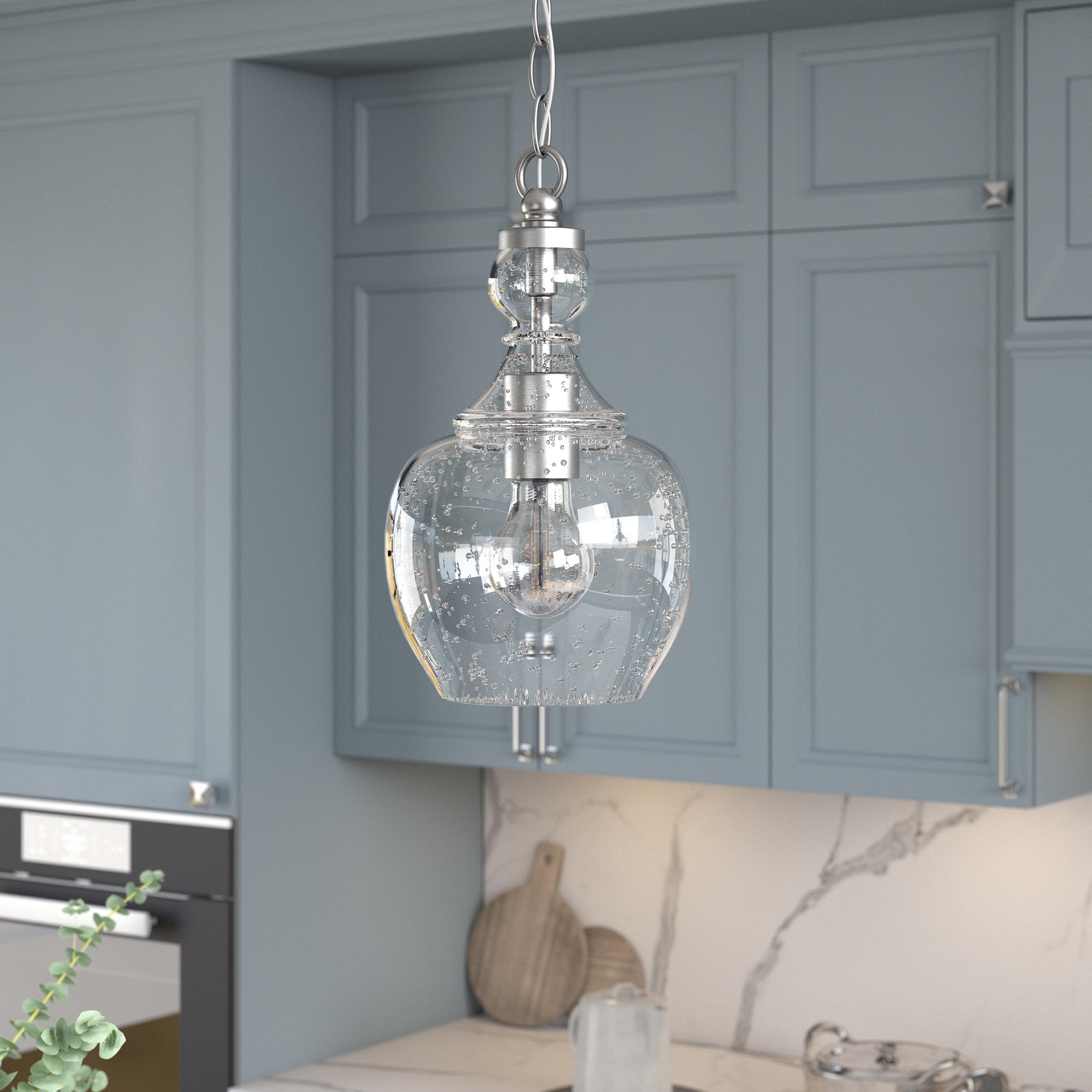Verona 1-Light Brushed Nickel Pendant with Seeded Glass Shade