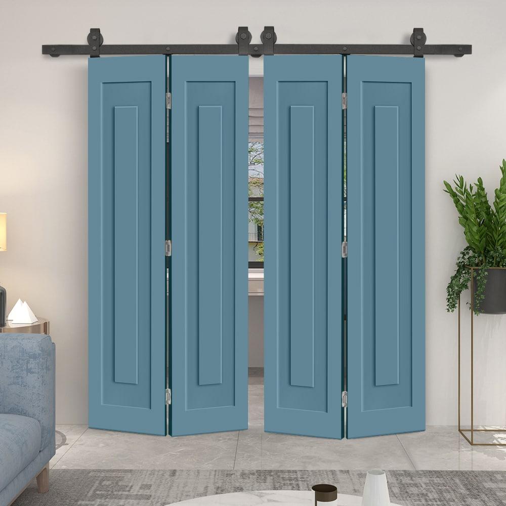Calhome 3 PANEL Shaker Composite Double Bi-Fold Door with Sliding Barn Door Hardware Kit