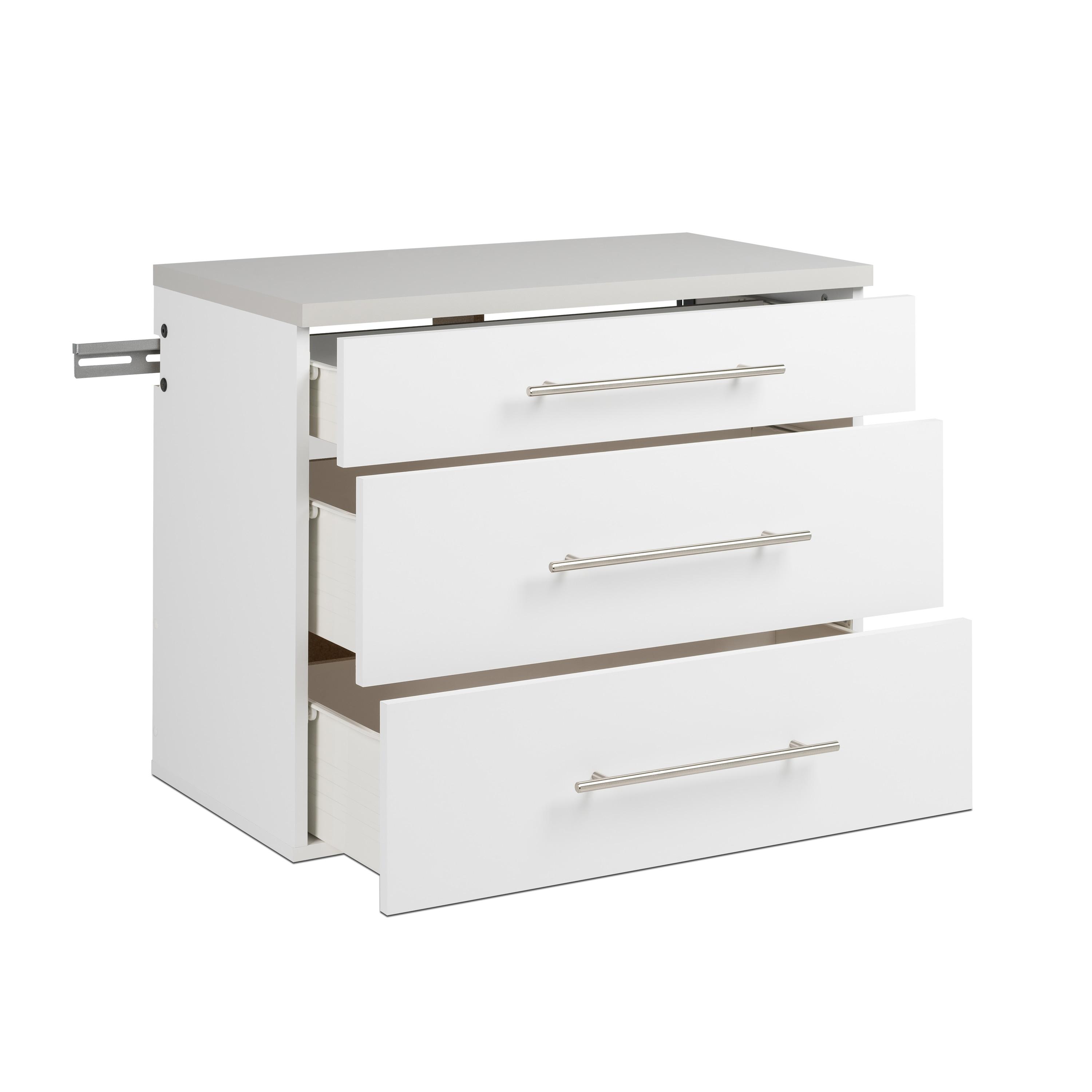 Hangups 3 Drawer Base Storage Cabinet White - Prepac: Wall Mounted, Laminated Wood, Office Workshop