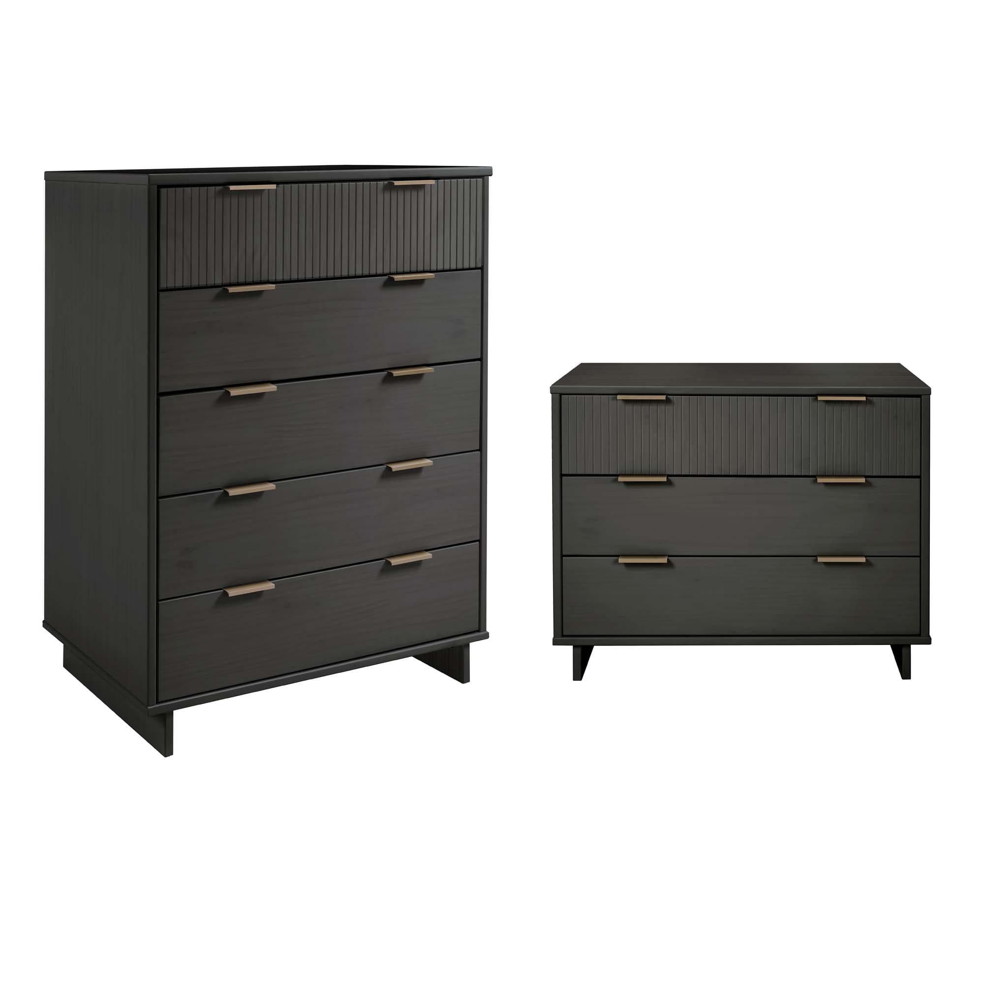 Manhattan Comfort 2pc Granville Chest and Dresser Bedroom Set Dark Gray: Modern Style, Soft Close, UV Finish