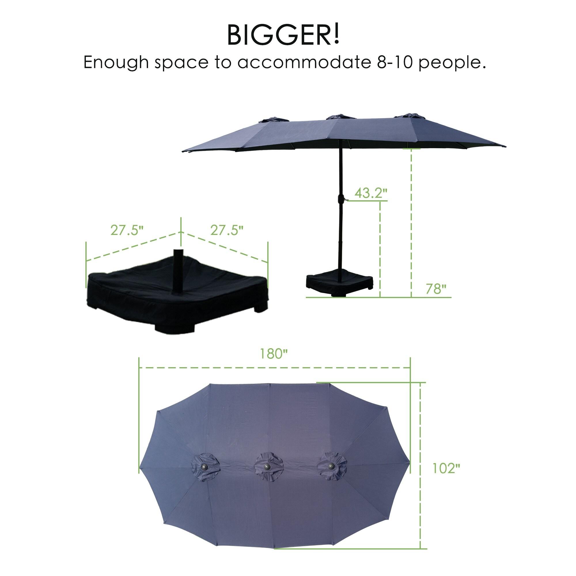 15 ft. x 9 ft. Market Double-Sided Patio Umbrella Extra-Large Waterproof Twin Umbrellas in Navy Blue