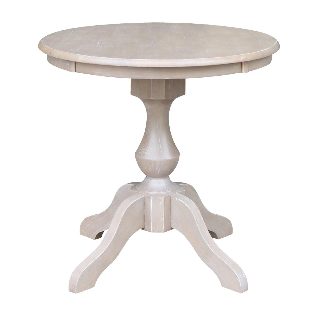 3pc Solid Wood 30"x30" Round Pedestal Dining Table and 2 Cafe Chairs Washed Gray Taupe - International Concepts