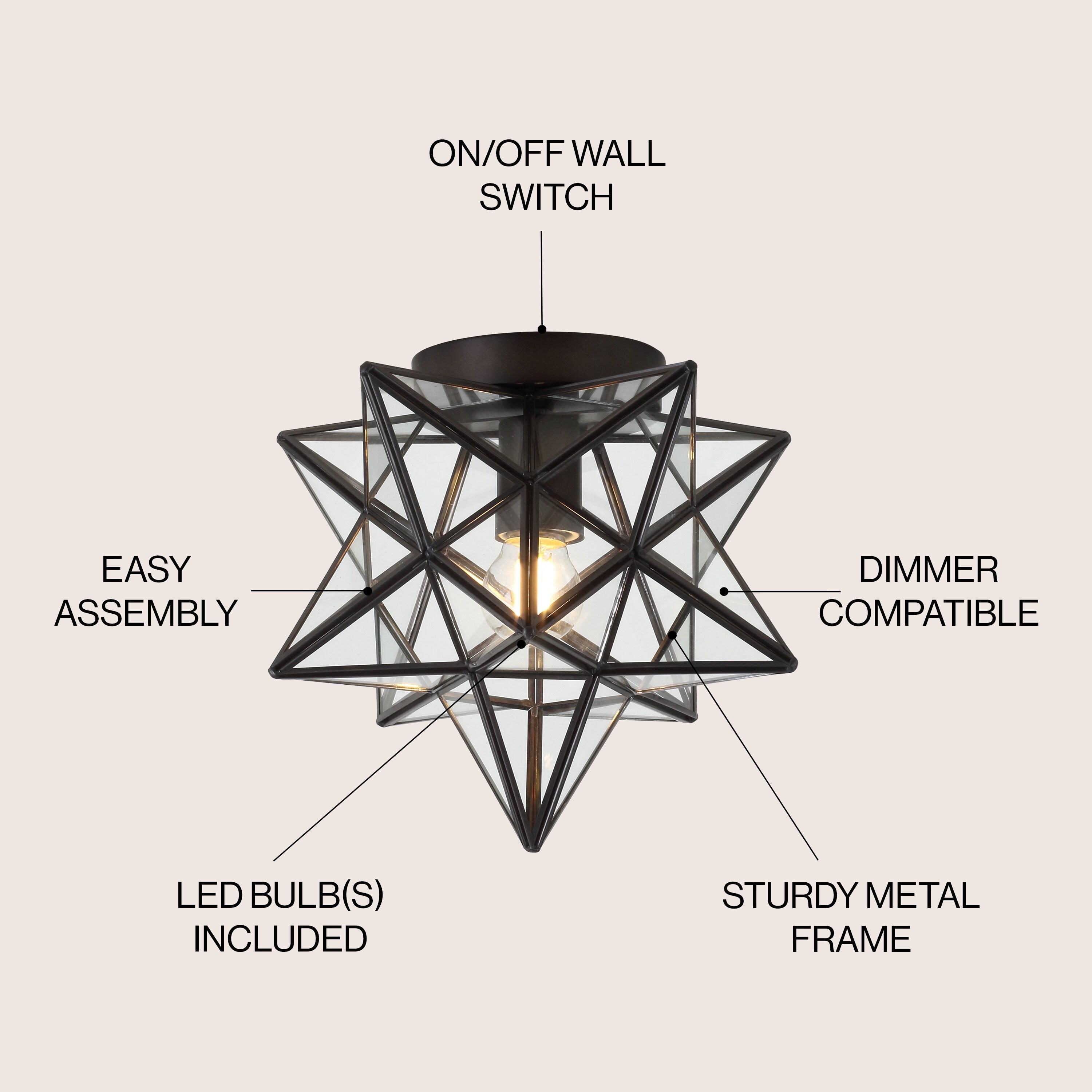 Stella 12" Moravian Star Metal/Clear Glass LED Flush Mount, Oil Rubbed Bronze