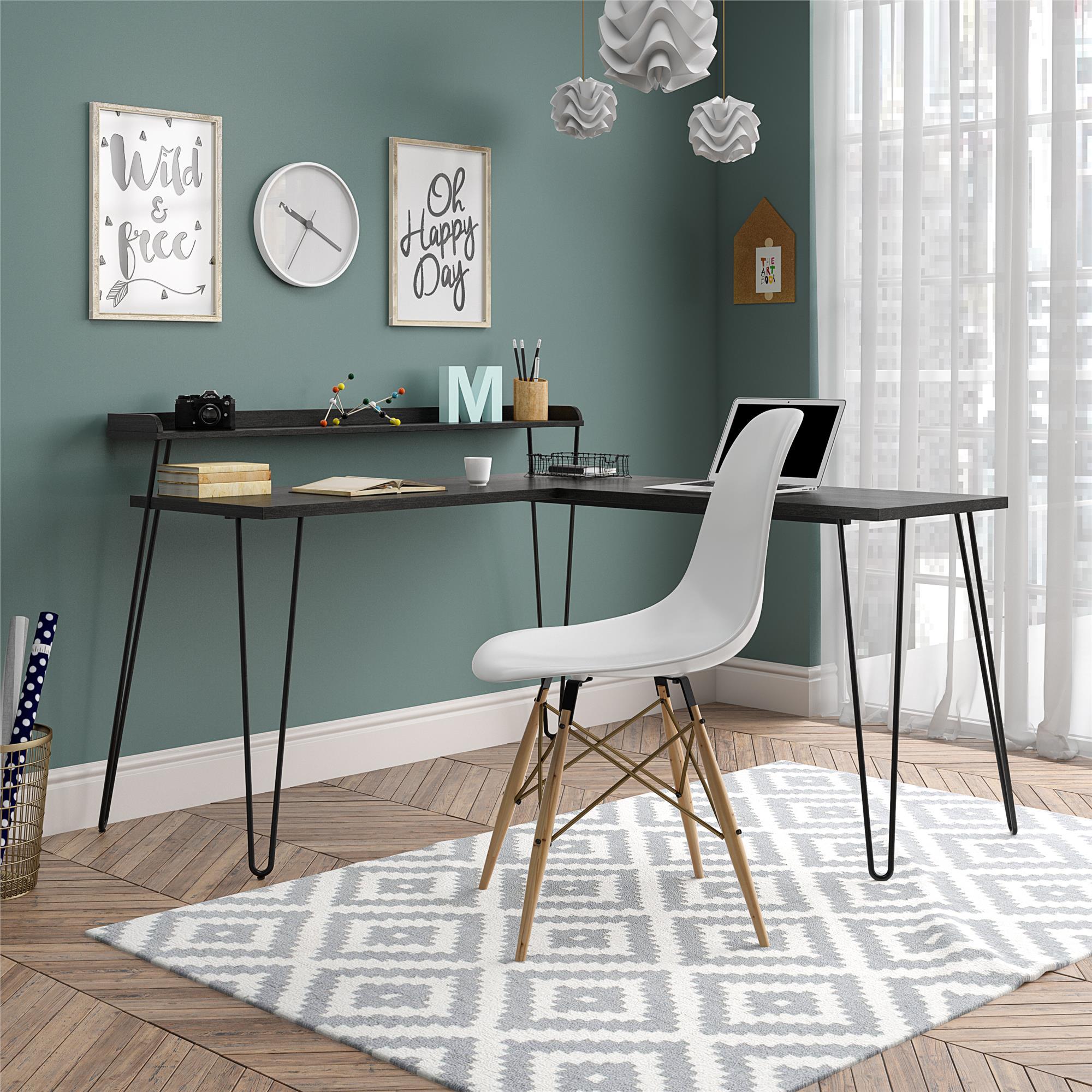 Shanewood 55.1 in. L-Shape Black Oak Computer Desk with Riser
