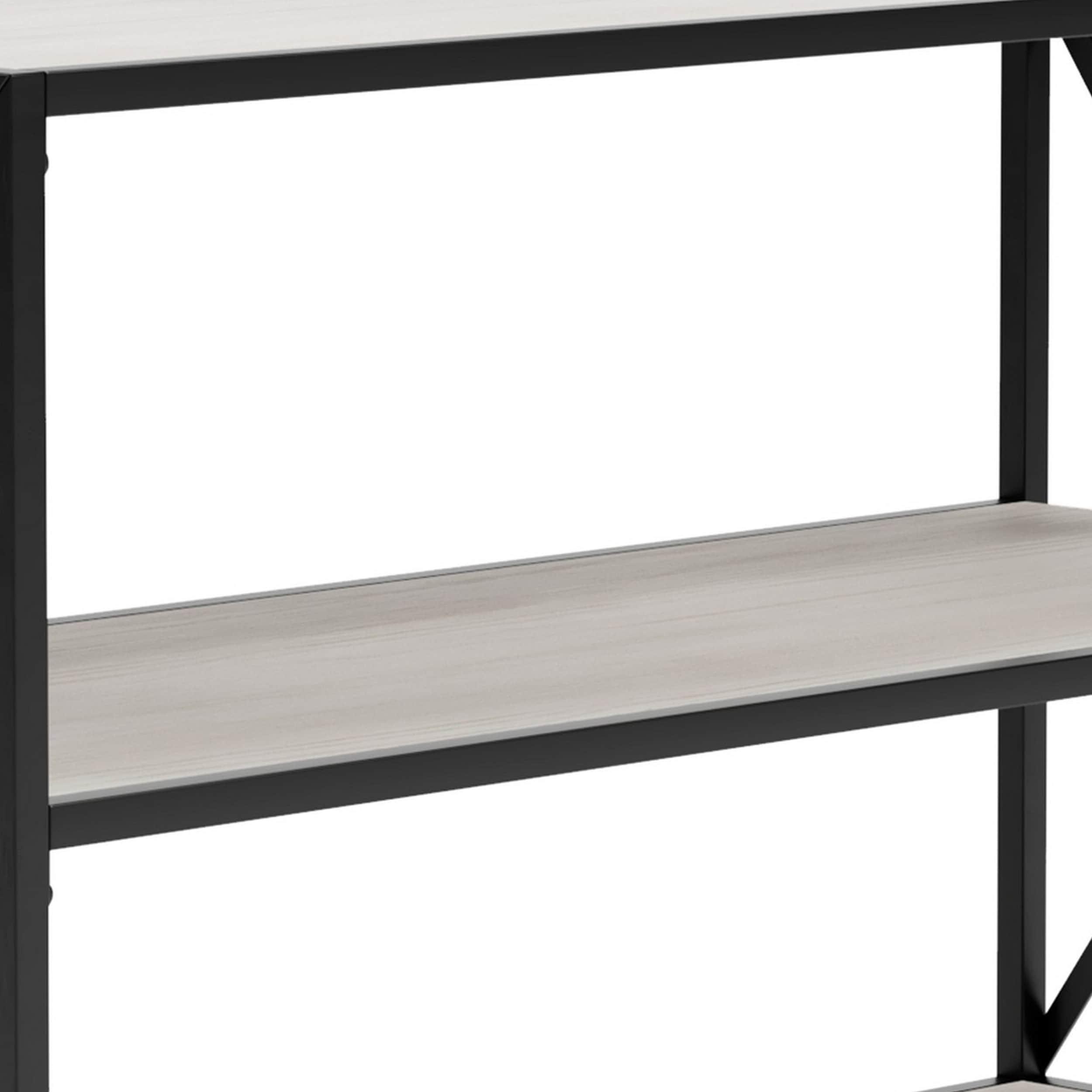 Gem 40 Inch Metal Console Sideboard Table 3 Shelves X Side Accents Black Whitewash - Saltoro Sherpi