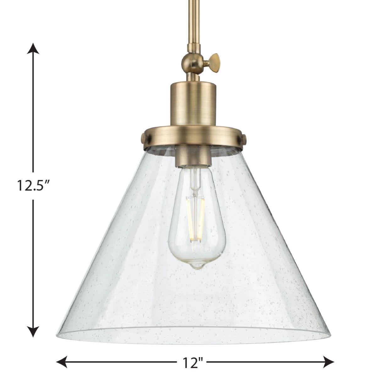 Progress Lighting Hinton 1-Light Industrial Pendant, Vintage Brass, Seeded Glass Shade