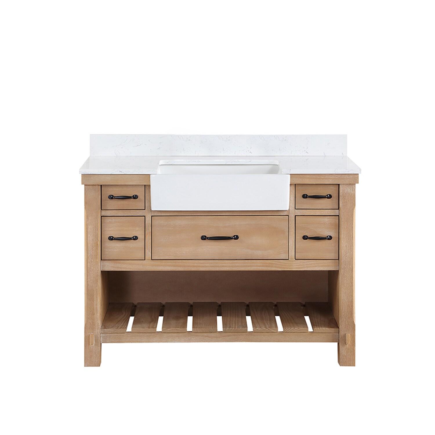 Villareal 48" Single Bath Vanity in Weathered Pine Wood & White Farmhouse Basin