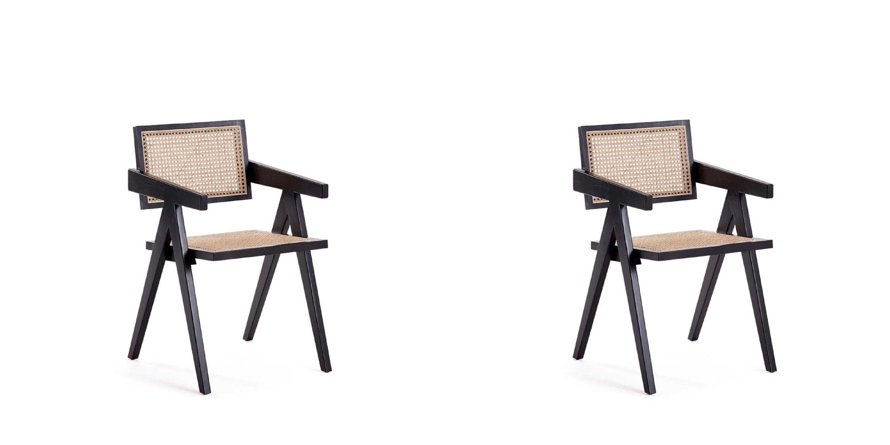 Manhattan Comfort Hamlet 18.11" Wood Dining Arm Chair in Black (Set of 2)
