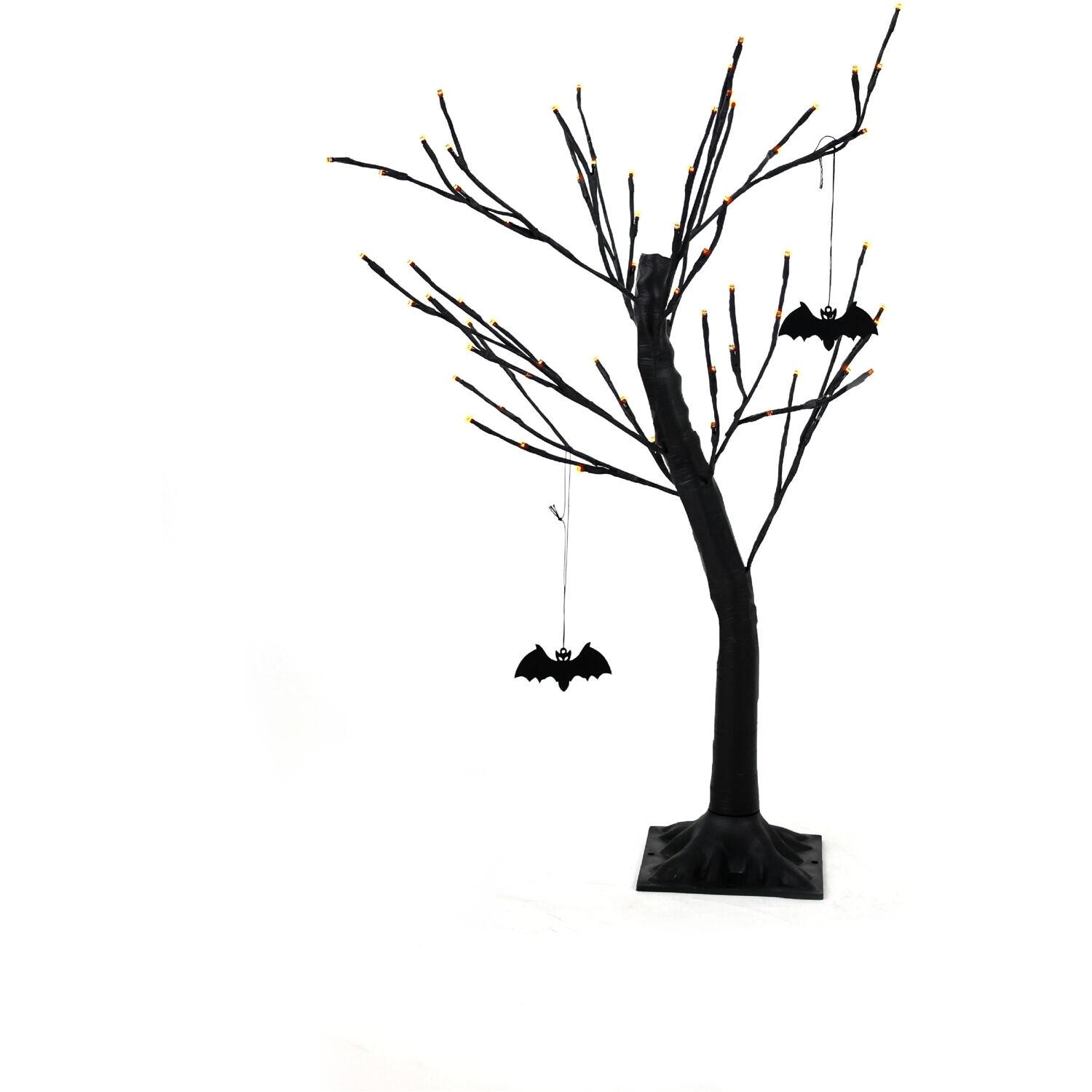 Haunted Hill Farm Set of 3 Halloween Trees with Bats and Orange LED Lights, 3-ft., 4-ft., and 5-ft.