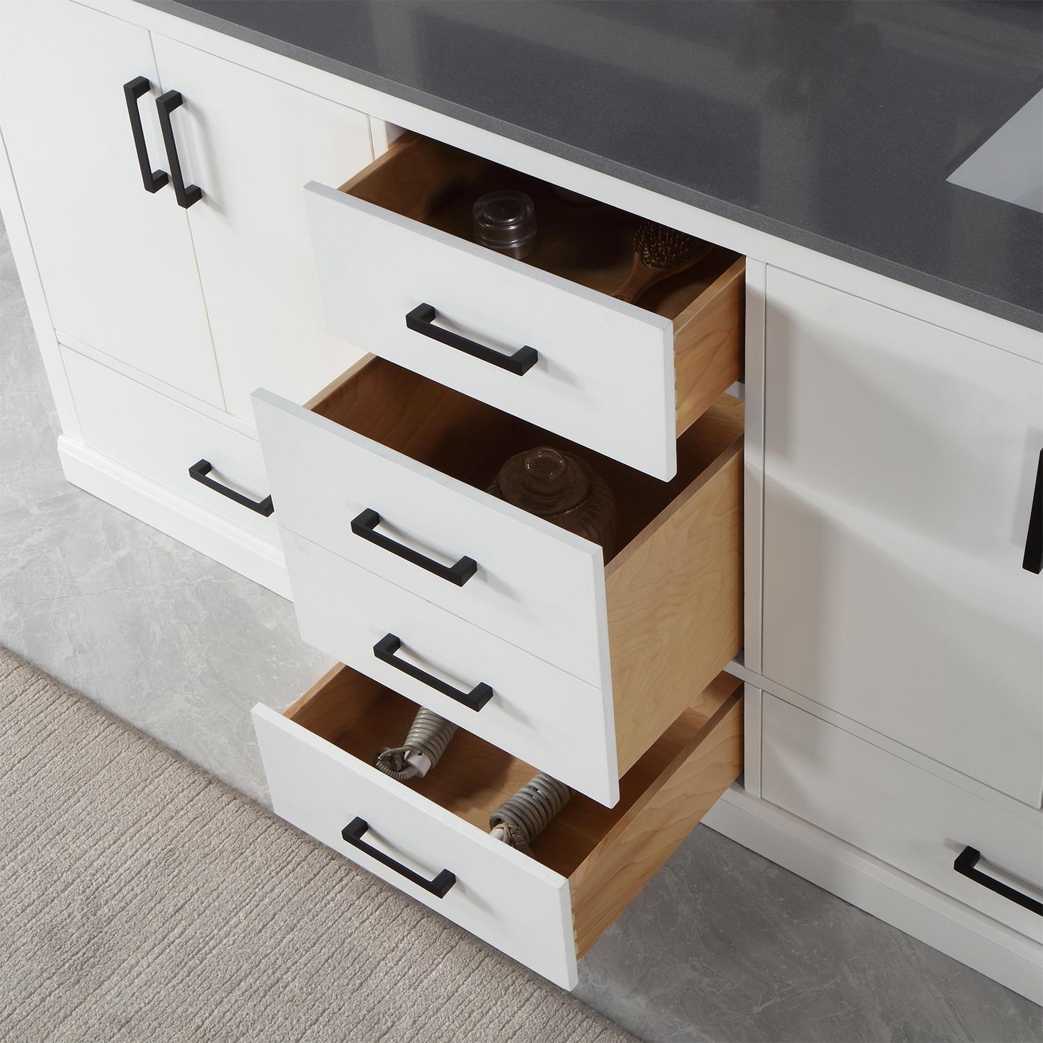 Monna 72" Double Bathroom Vanity Set in White with Concrete Grey Composite Stone Countertop without Mirror