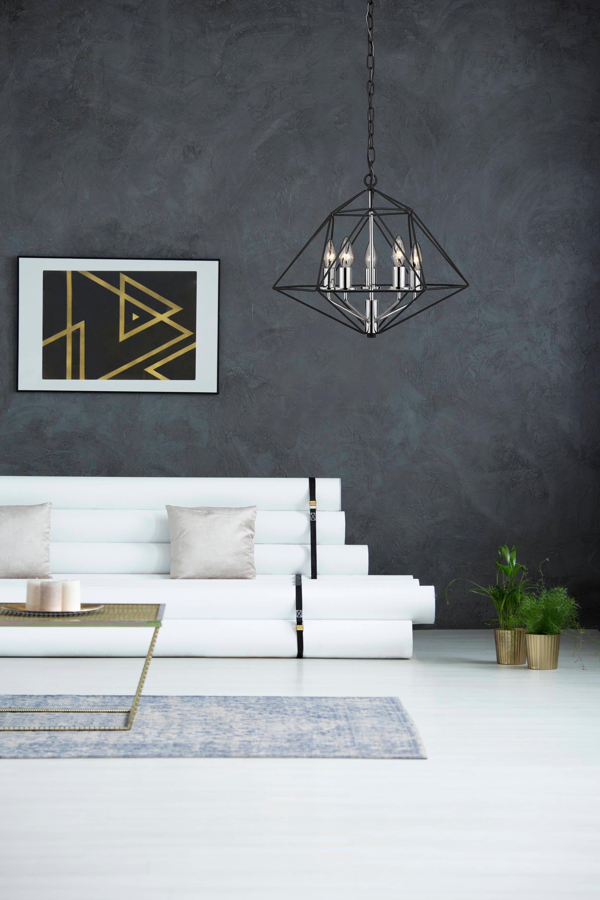 Z-Lite Geo 5 - Light Chandelier in  Matte Black/Chrome