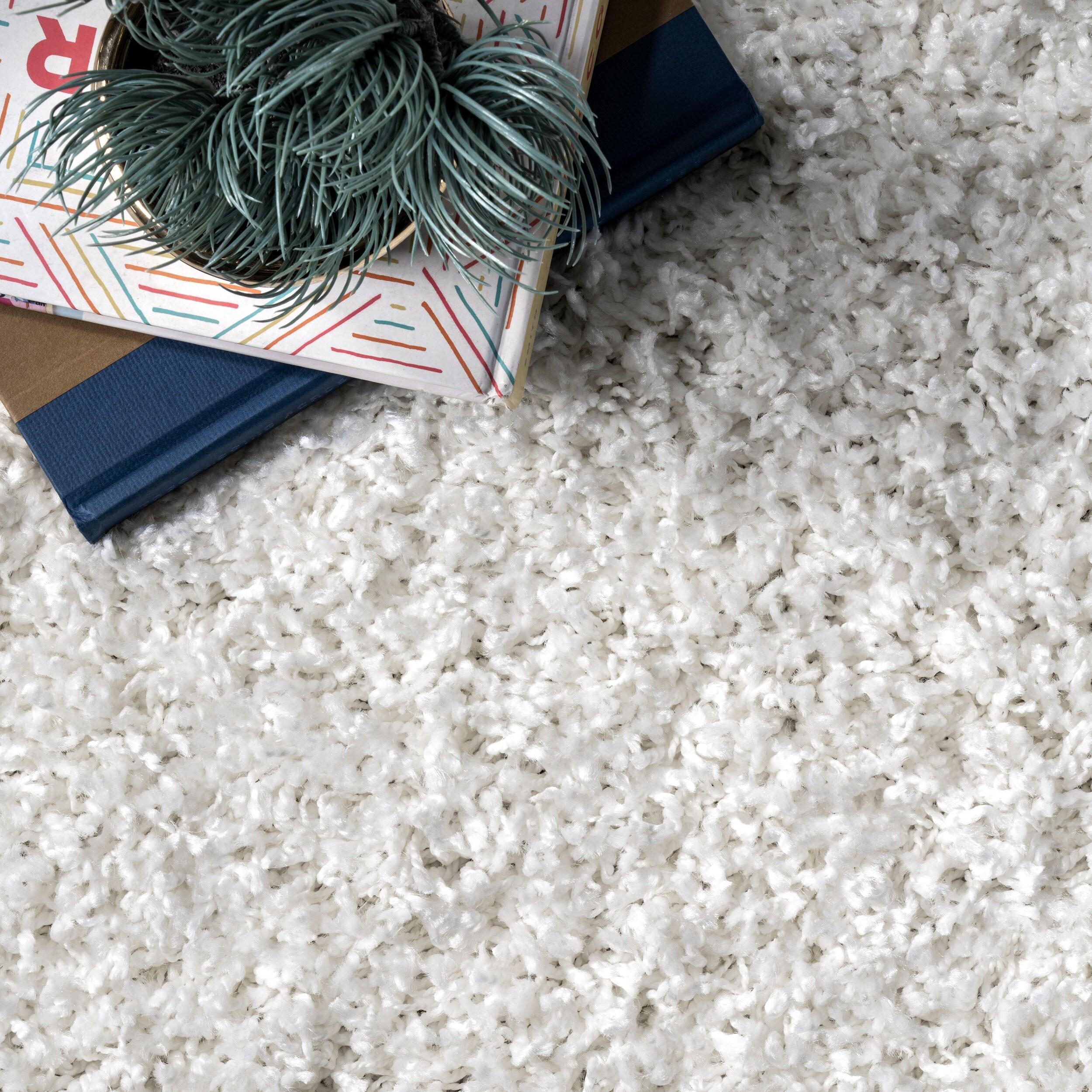 Nuloom Marleen Solid 8 Square Shag Indoor Area Rug for Living Room Bedroom Dining Room Nursery, Off White