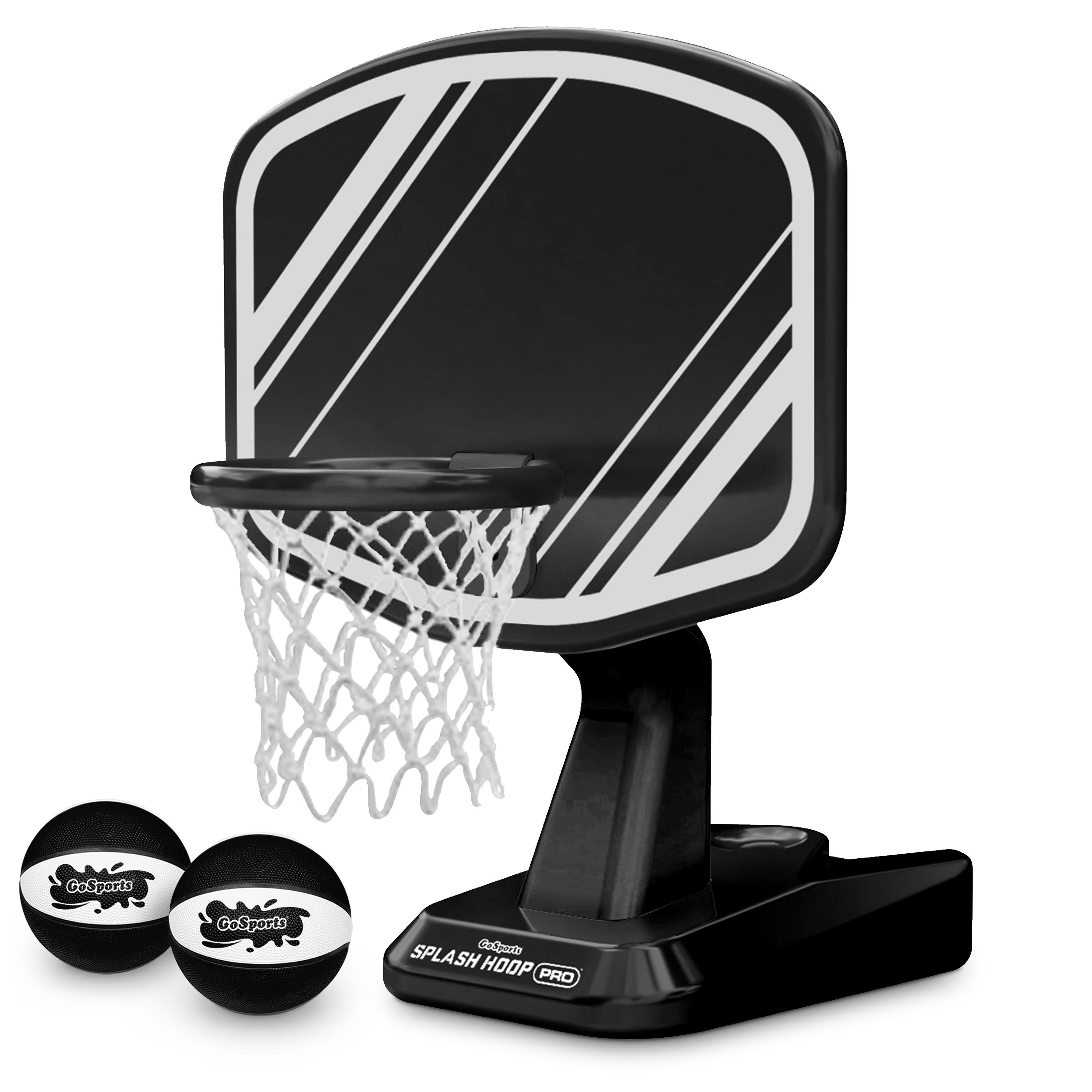 GoSports Splash Hoop PRO Swimming Pool Basketball Game - Includes Poolside Water Basketball Hoop, 2 Balls and Pump - Black