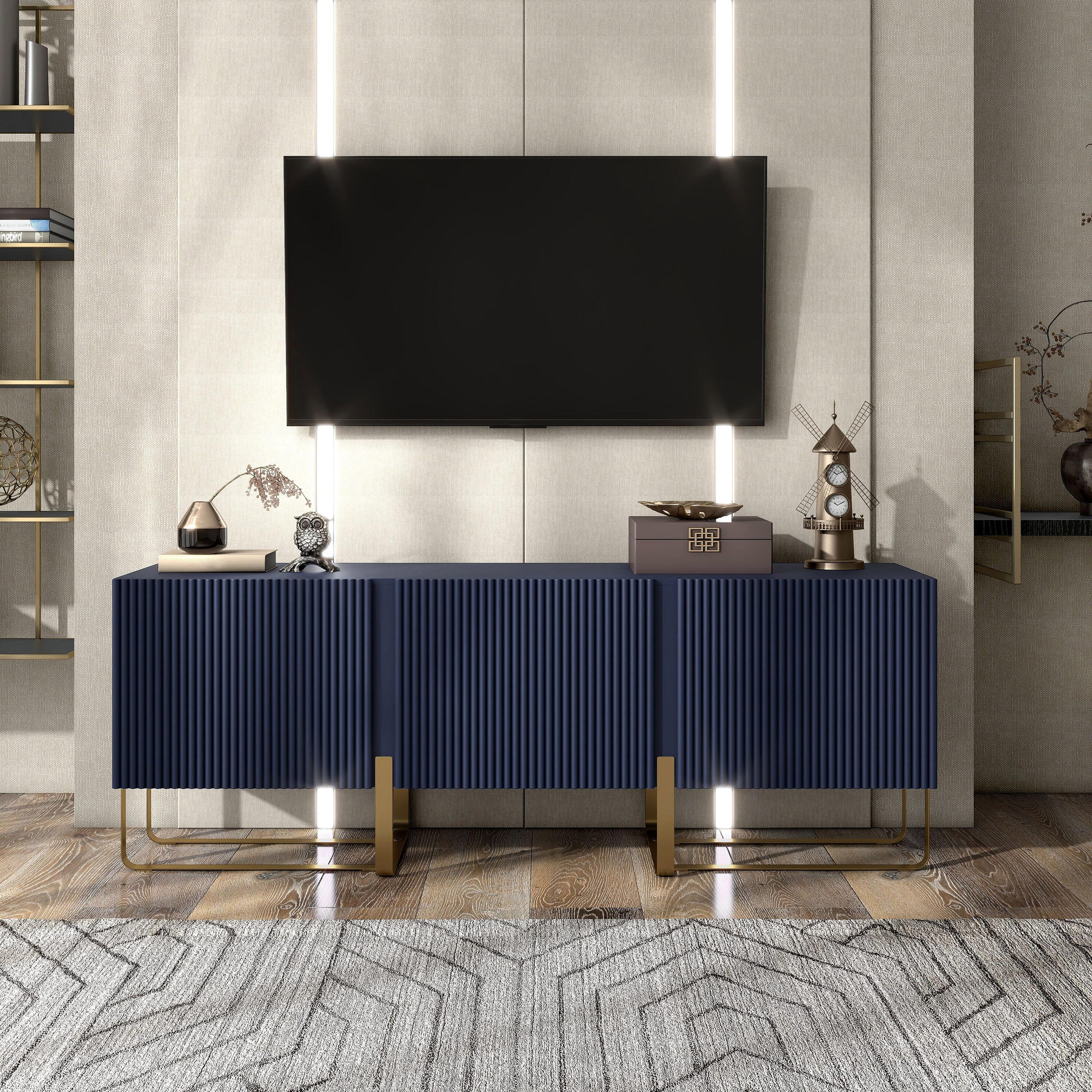 miBasics Forast Modern 3 Door Storage TV Stand for TVs up to 65" Indigo Blue