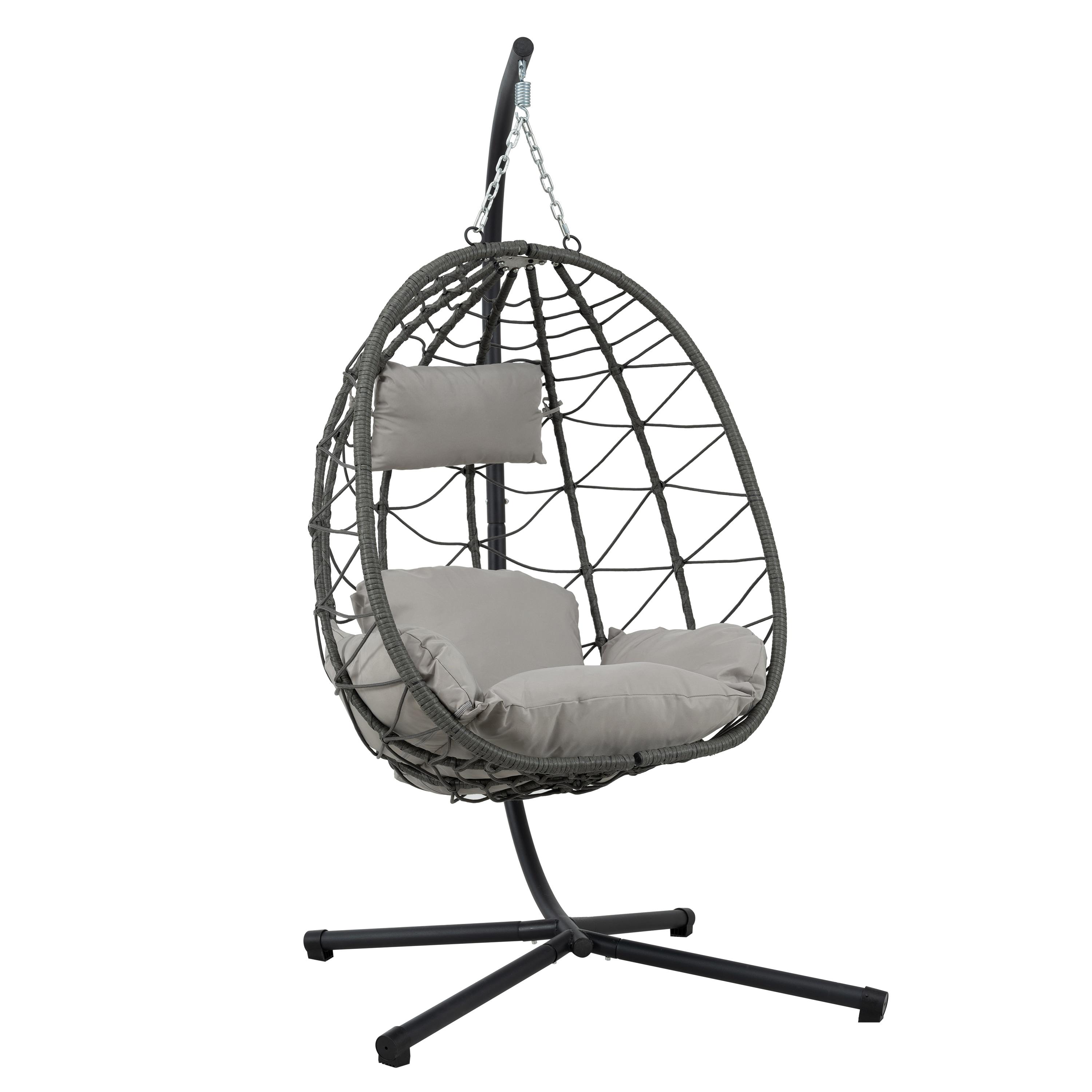 Tcbosik Swing Egg Chair with Stand, Indoor Outdoor Hanging Chair with Cushion for Bedroom Balcony Patio Garden, Easy to Assemble, Dark Grey
