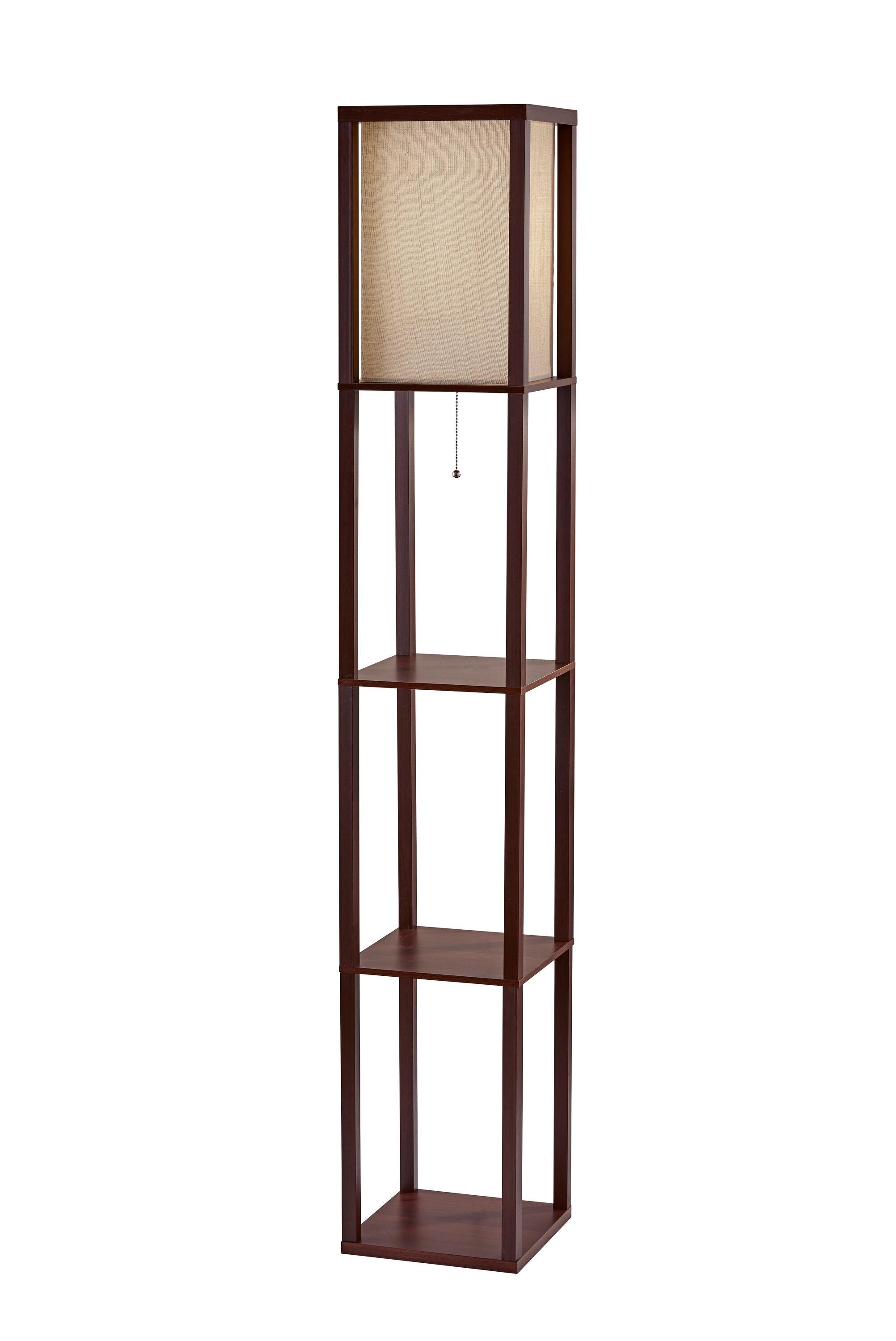 Wright 17'' Walnut Wood Veneer Shelf Floor Lamp with Natural Shade