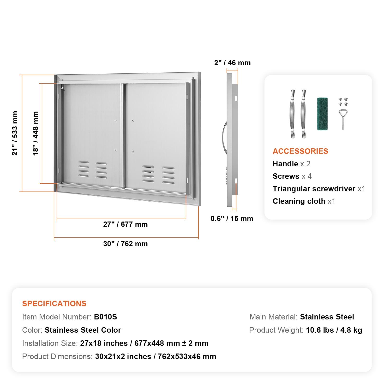 Stainless Steel Double Outdoor Kitchen Access Door with Vents