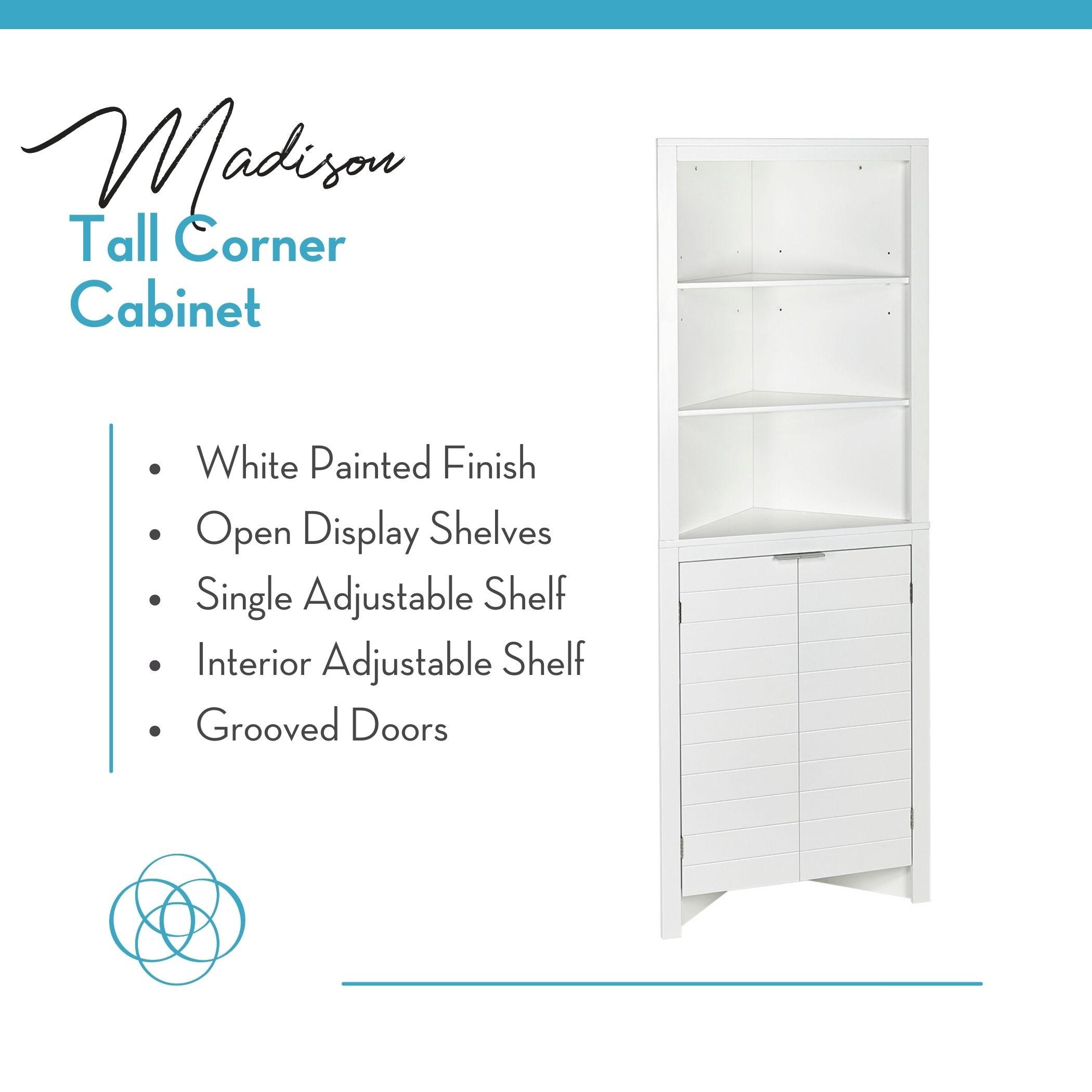 RiverRidge Madison Tall Corner Bathroom Storage Cabinet with Open Shelves