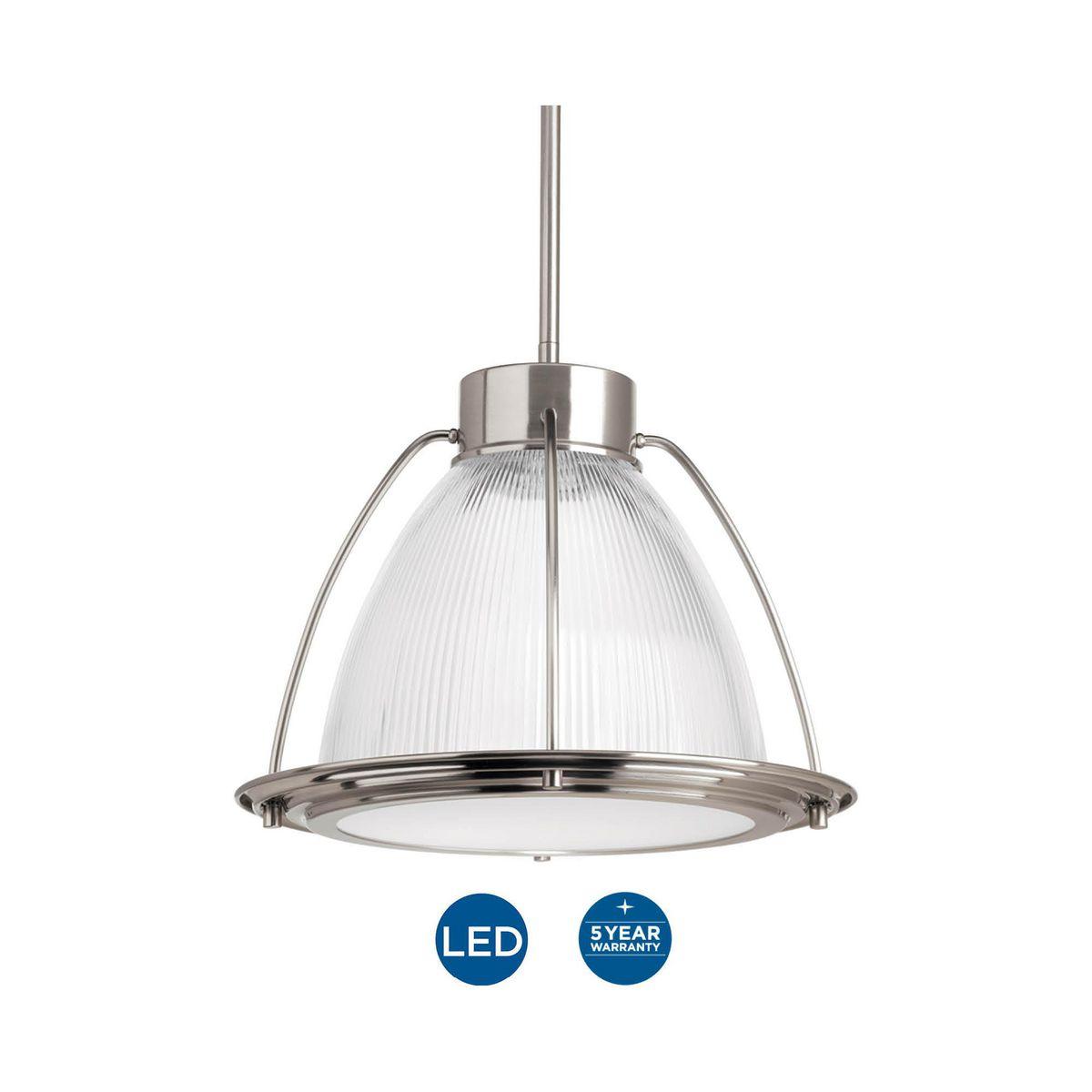 Progress Lighting Prismatic 1-Light Pendant, Brushed Nickel, Prismatic Glass Shade, Steel, LED, 3000K, 448 Lumens