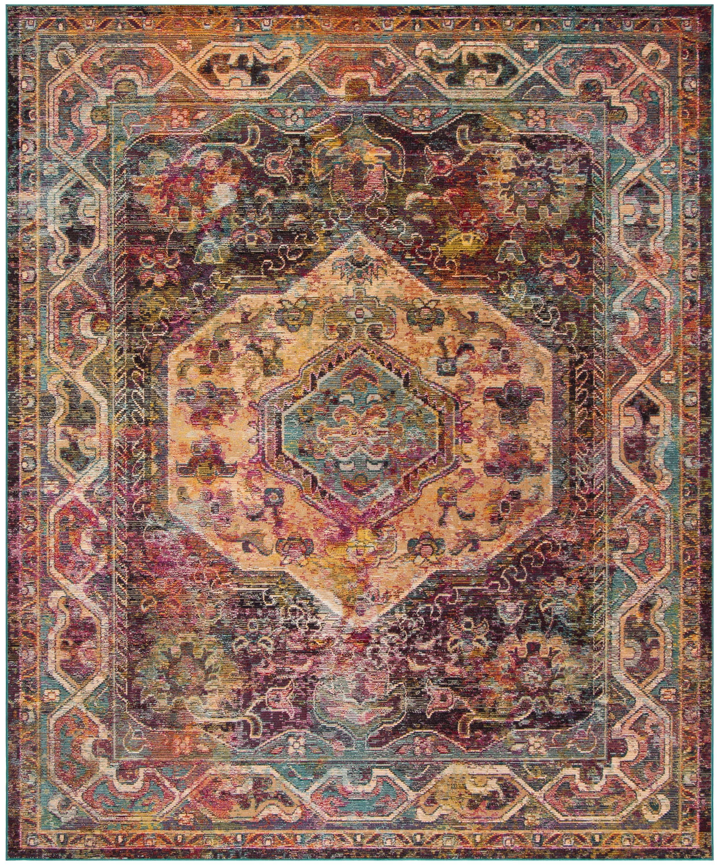 SAFAVIEH Crystal Jampa Traditional Area Rug, Teal/Rose, 6'7" x 9'2"