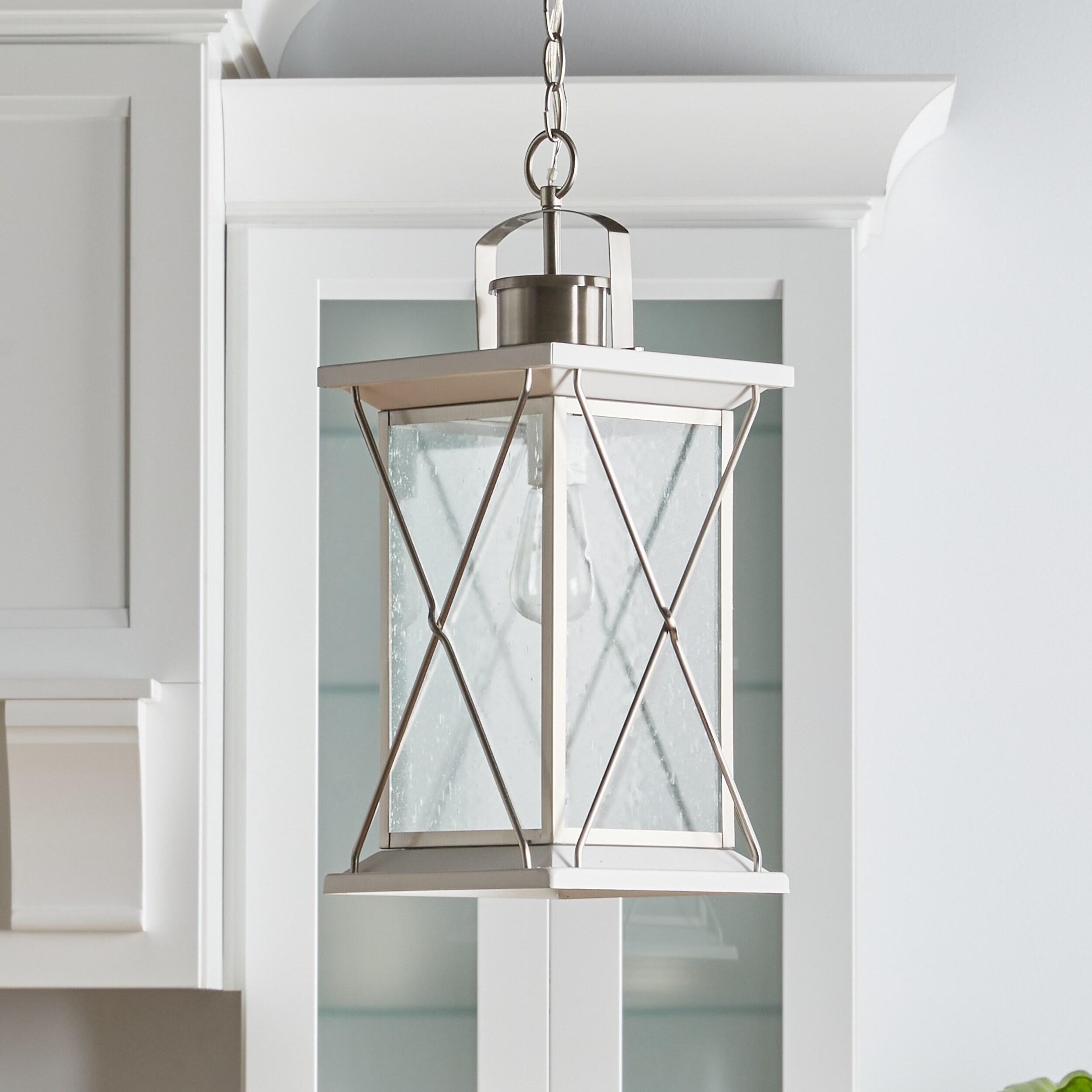 Progress Lighting Barlowe 1-Light Outdoor Hanging Lantern, Stainless Steel, Seeded Glass