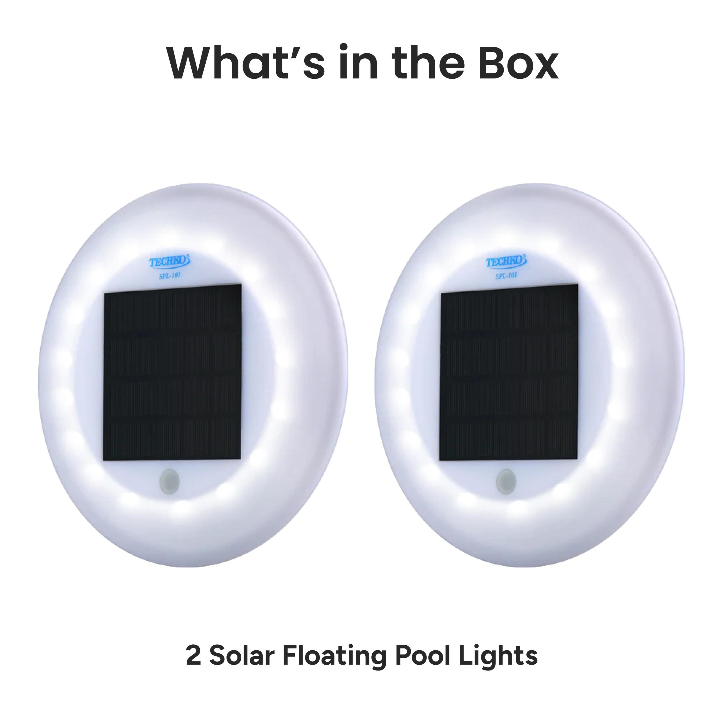 Techko Solar Powered Integrated LED Outdoor Floating Pool Light (Set of 2)