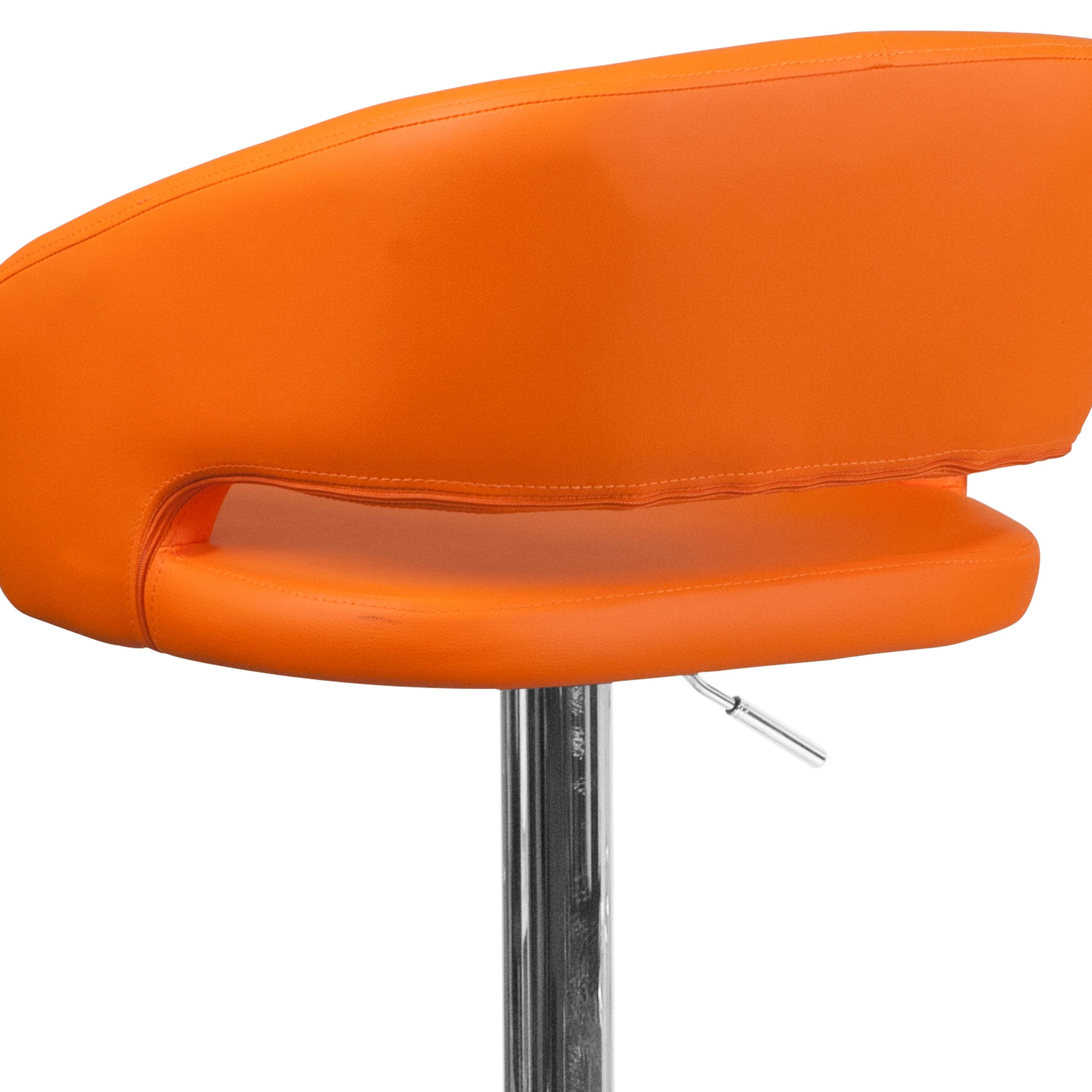 Flash Furniture Contemporary Orange Vinyl Adjustable Height Barstool with Rounded Mid-Back and Chrome Base