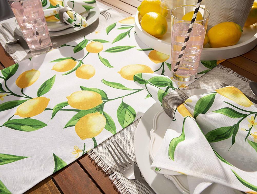 Design Imports Lemon Bliss Print Outdoor Table Runner 14X108 Inches
