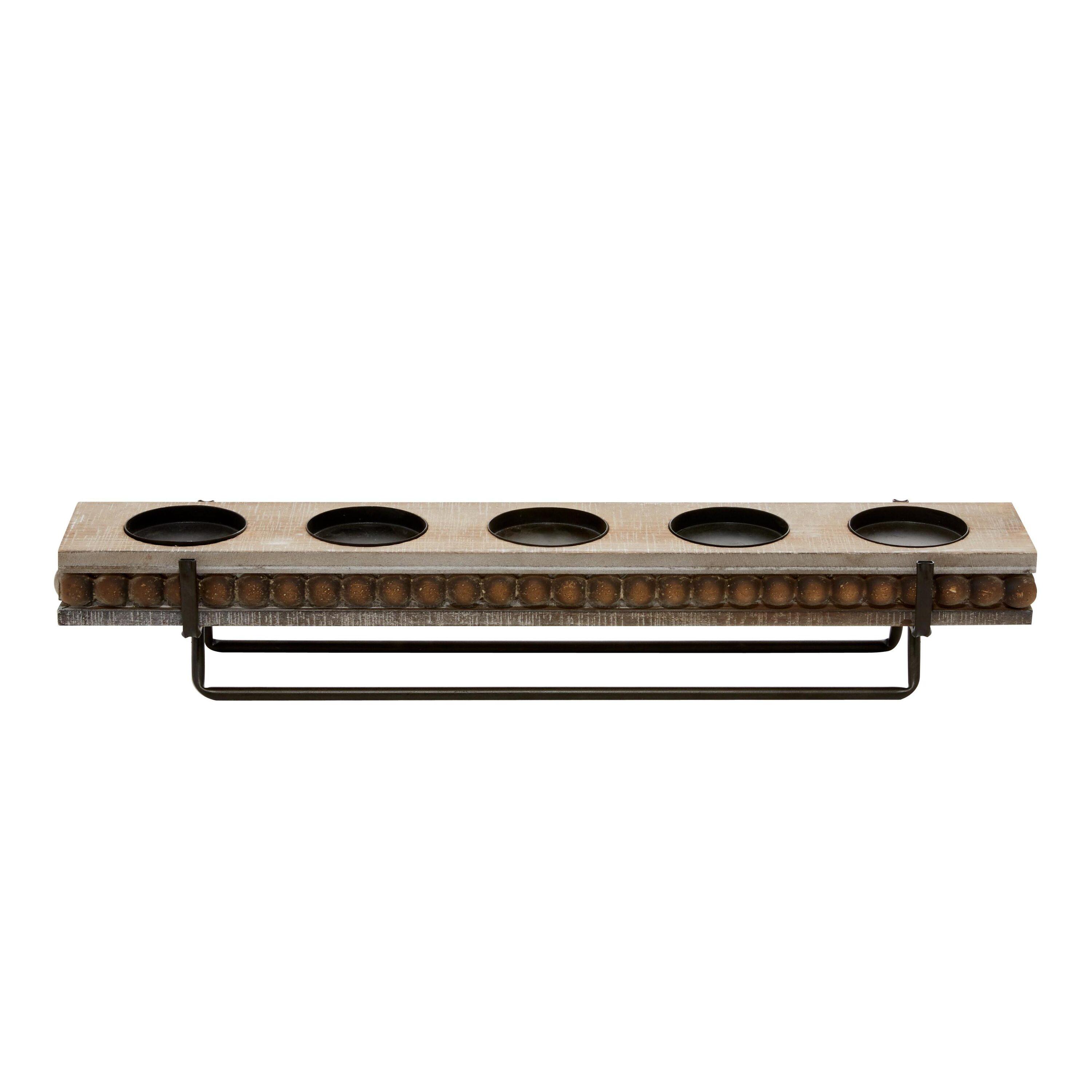 DecMode 5 Holder Brown Wooden Pillar Candelabra