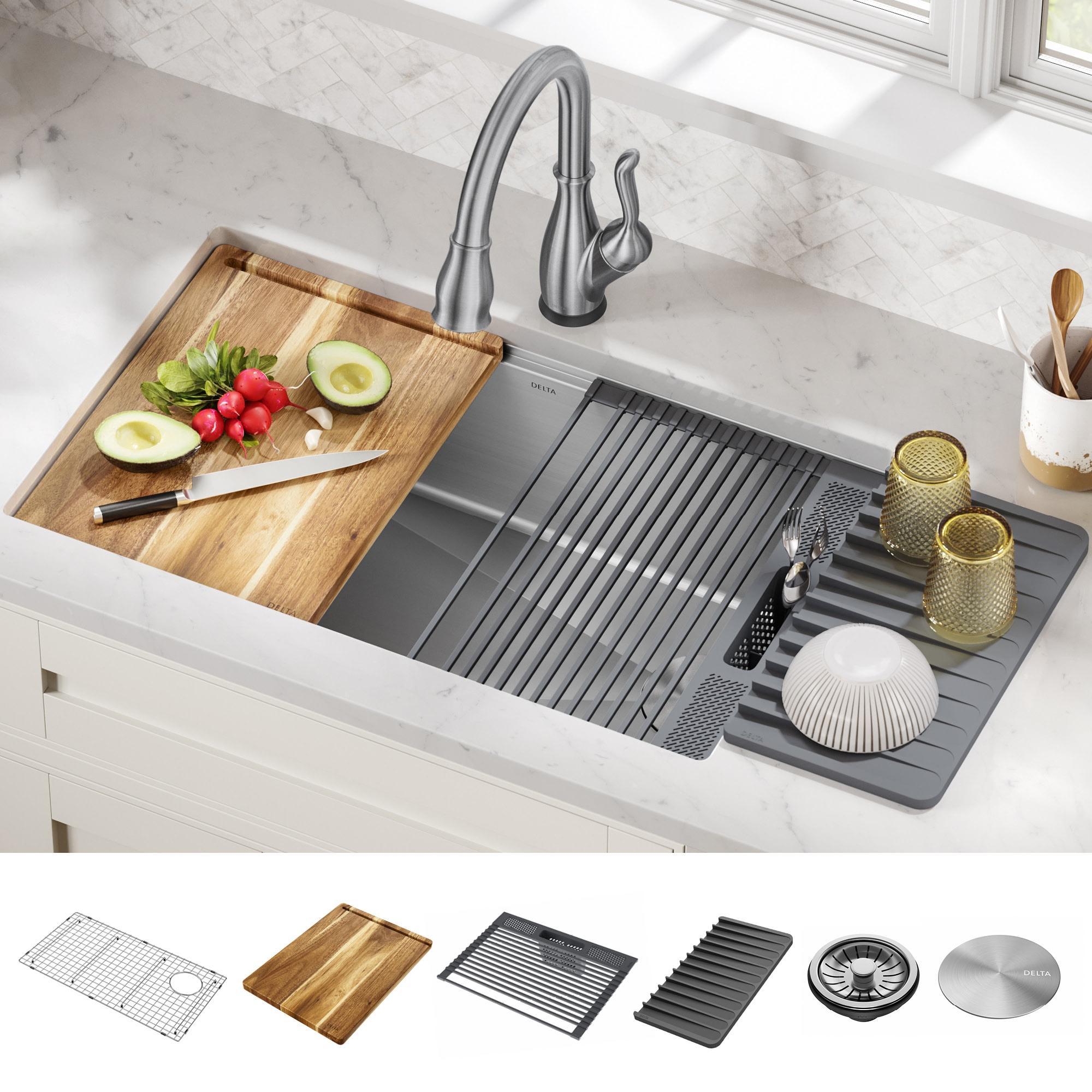 Delta Lorelai™ 30" LWorkstation Kitchen Sink Undermount 16 Gauge Stainless Steel Single Bowl with WorkFlow™ Ledge