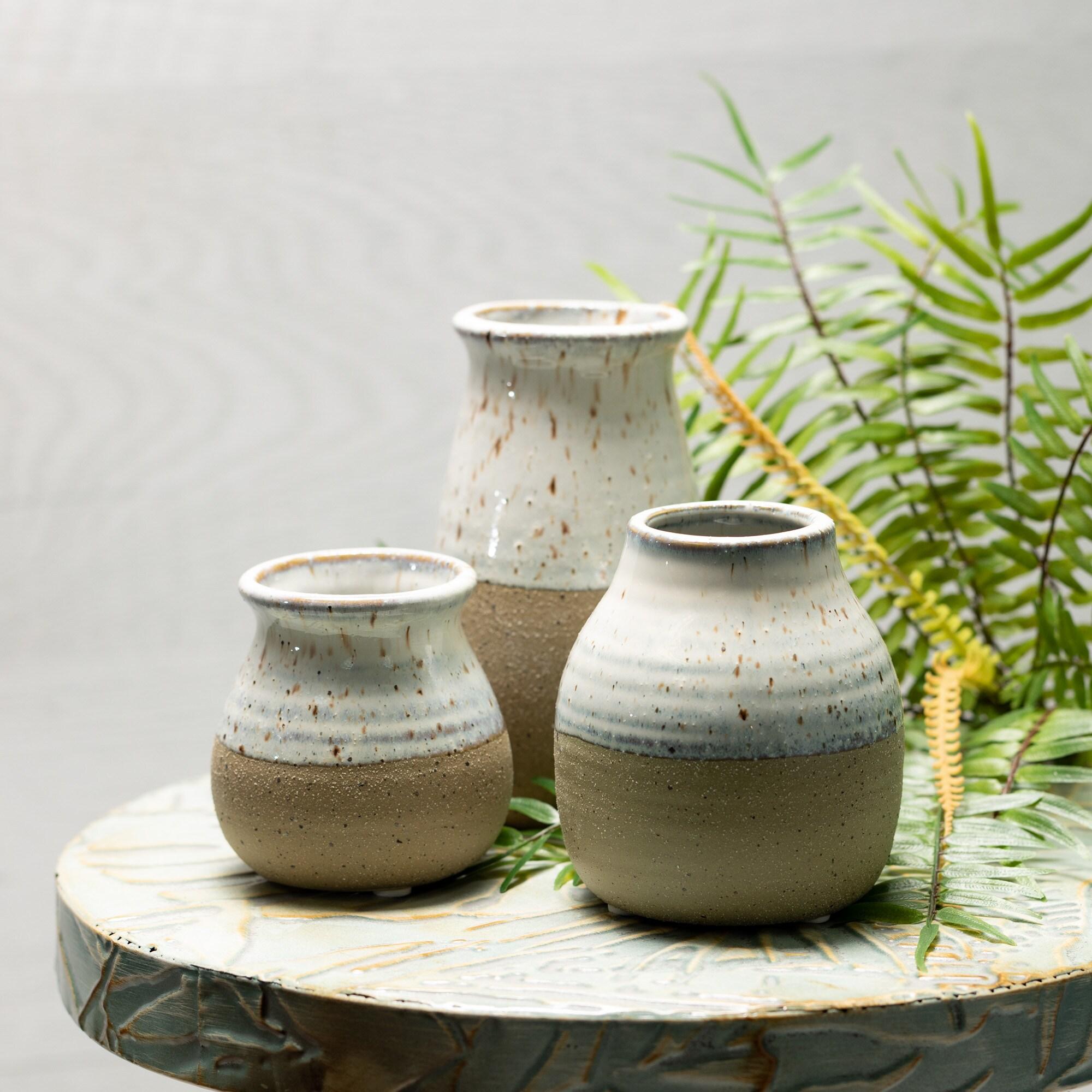 Sullivans Set of 3 Petite Ceramic Vases 3"H, 4.5"H & 5.5"H Blue and Brown