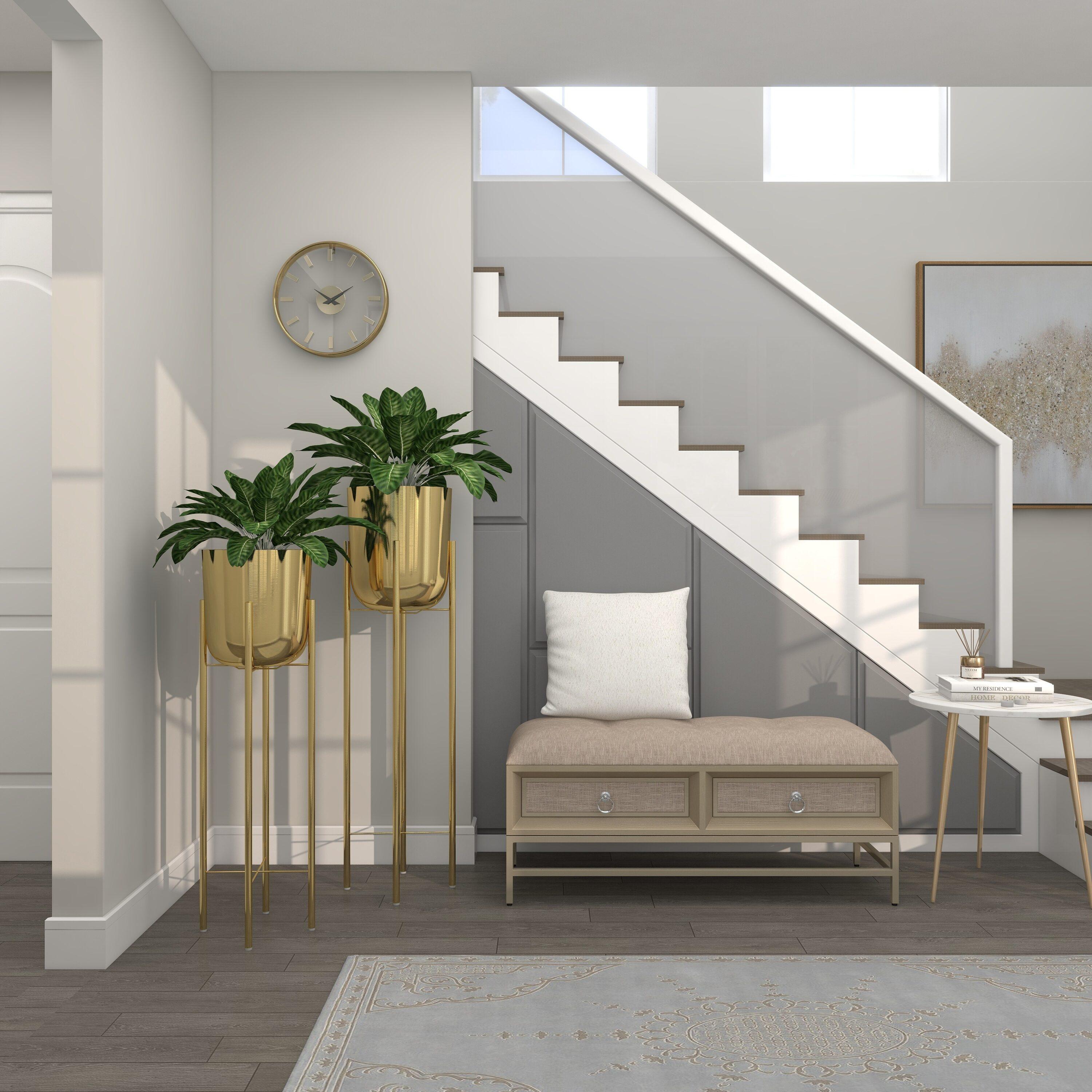 CosmoLiving by Cosmopolitan 2 - Piece Silver Metal Tall Indoor Outdoor Dome Indoor Outdoor Planter with Removable Stand Set