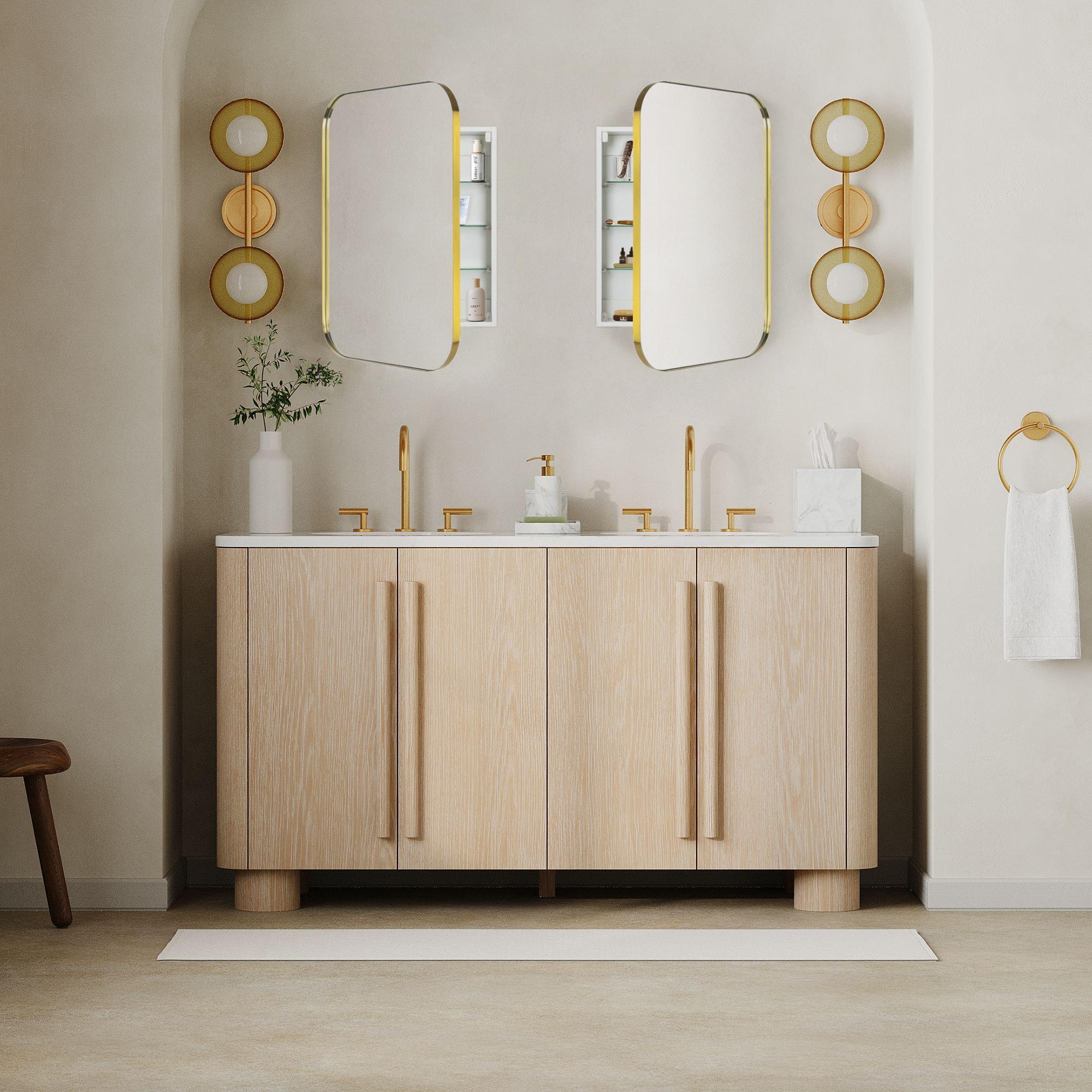 TEHOME Gold Surface and Recessed Mount Rectangular Stainless Steel Metal Framed Bathroom Medicine Cabinet with Mirror, 22'' W x 30'' H