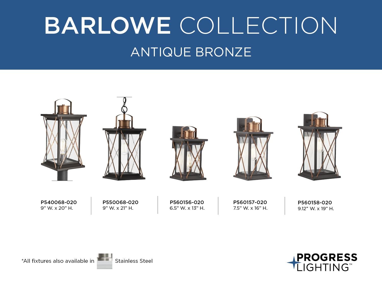 Progress Lighting Barlowe 1-Light Outdoor Wall Lantern in Antique Bronze with Clear Seeded Glass