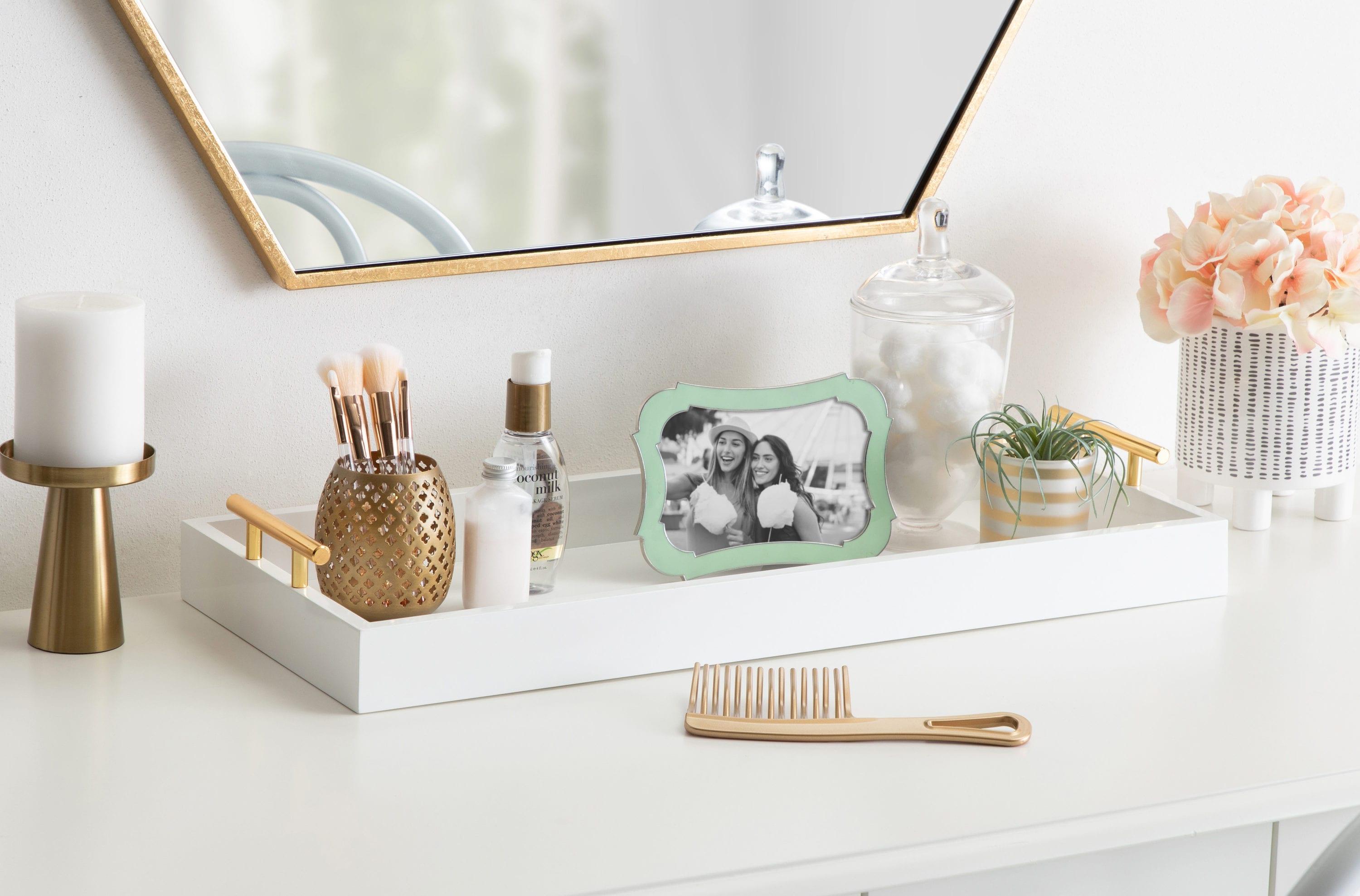 Kate and Laurel Lipton Tray, 10x24, White and Gold