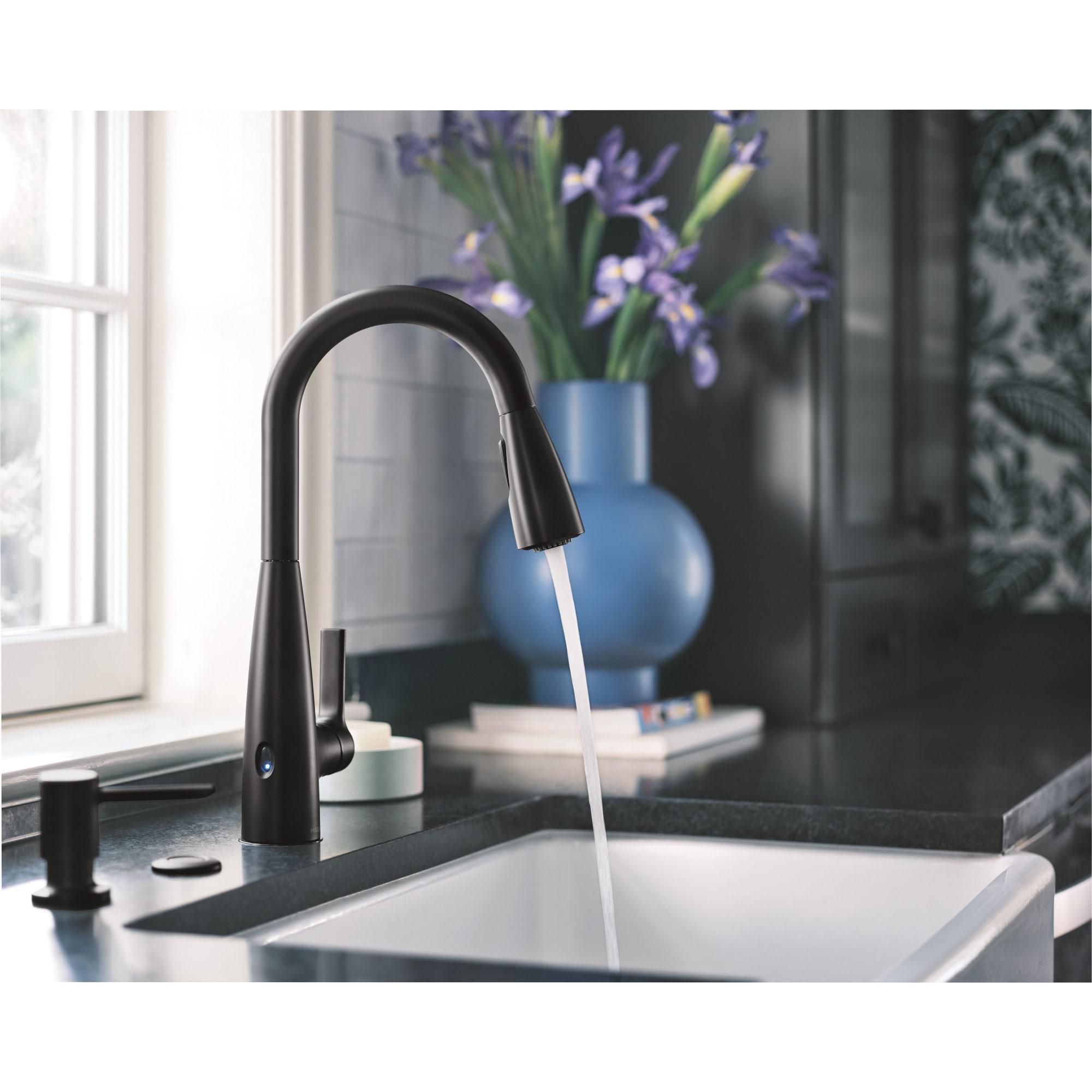 Moen 87627EIBL Haelyn Single-Handle Pull-Down Sprayer Kitchen Faucet with ColorCue Temperature Indicator, Matte Black