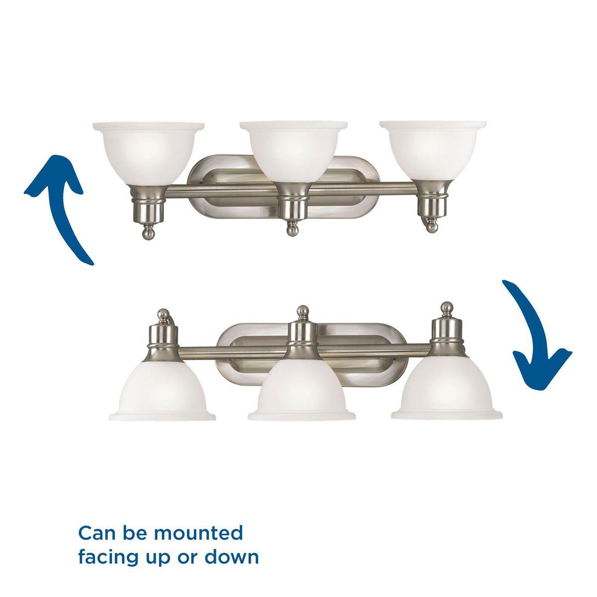 Progress Lighting Madison 3-Light Wall Bracket, Brushed Nickel, White Etched Glass
