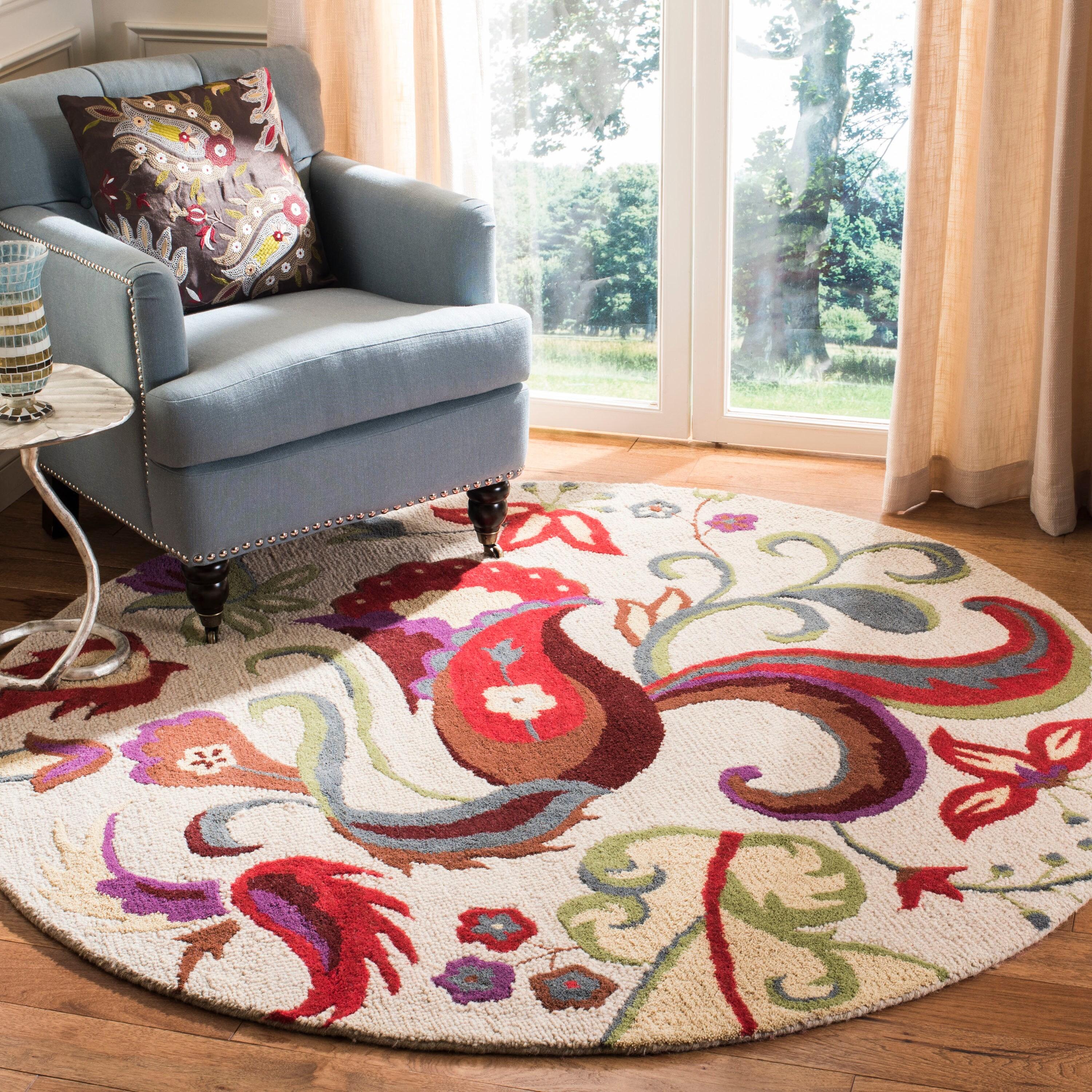 Blossom BLM680 Hand Hooked Area Rug - Beige/Multi - 6' Round - Safavieh.